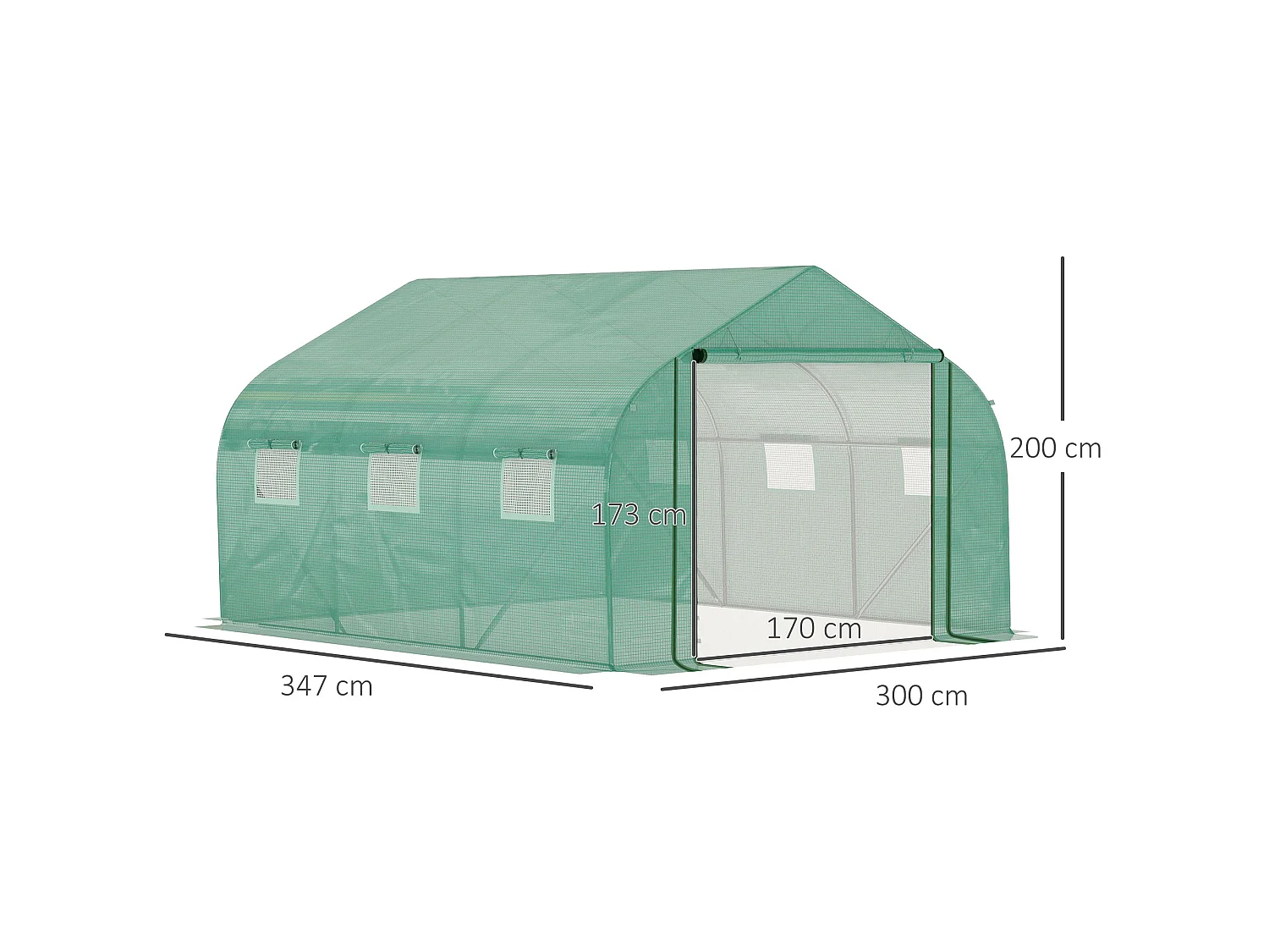 Outsunny 3.5 x 3 x 2m Outdoor Tunnel Greenhouse w/ Roll Up Door 6 Windows Green