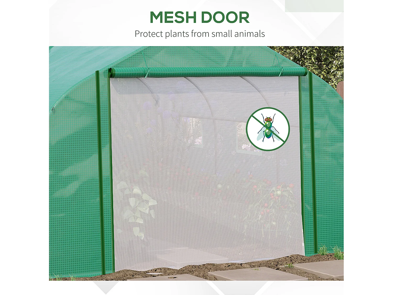Outsunny 3.5 x 3 x 2m Outdoor Tunnel Greenhouse w/ Roll Up Door 6 Windows Green