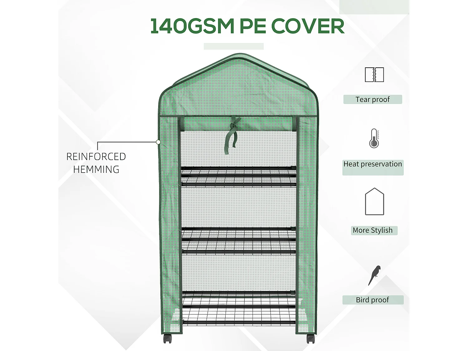 Outsunny Portable Mini Greenhouse with Roll-up Door and Wheels, Green