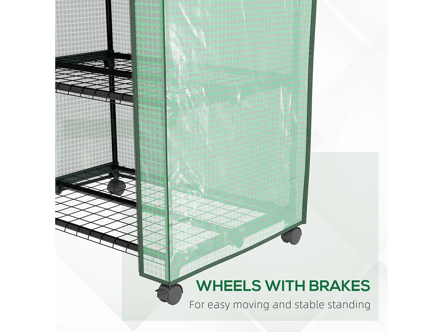 Outsunny Portable Mini Greenhouse with Roll-up Door and Wheels, Green
