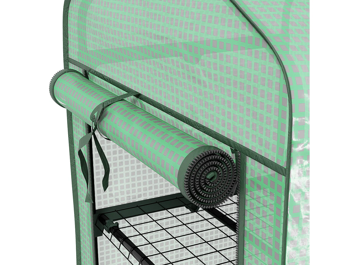 Outsunny Portable Mini Greenhouse with Roll-up Door and Wheels, Green