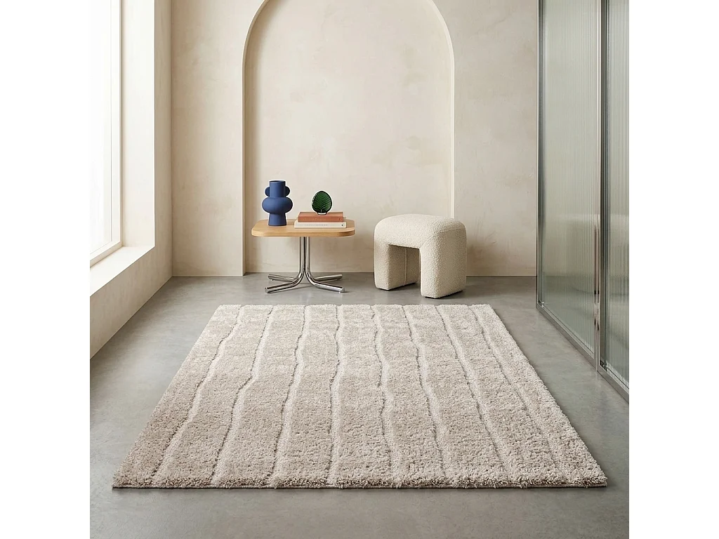Tapis intérieur motif linéaire taupe 200x290cm - Uma