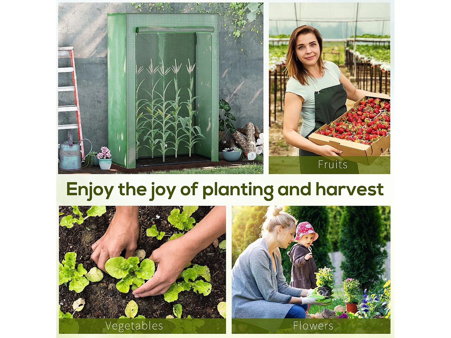 Outsunny 100 x 50 x 150cm Greenhouse w/ Zipper Roll-up Door Outdoor Green