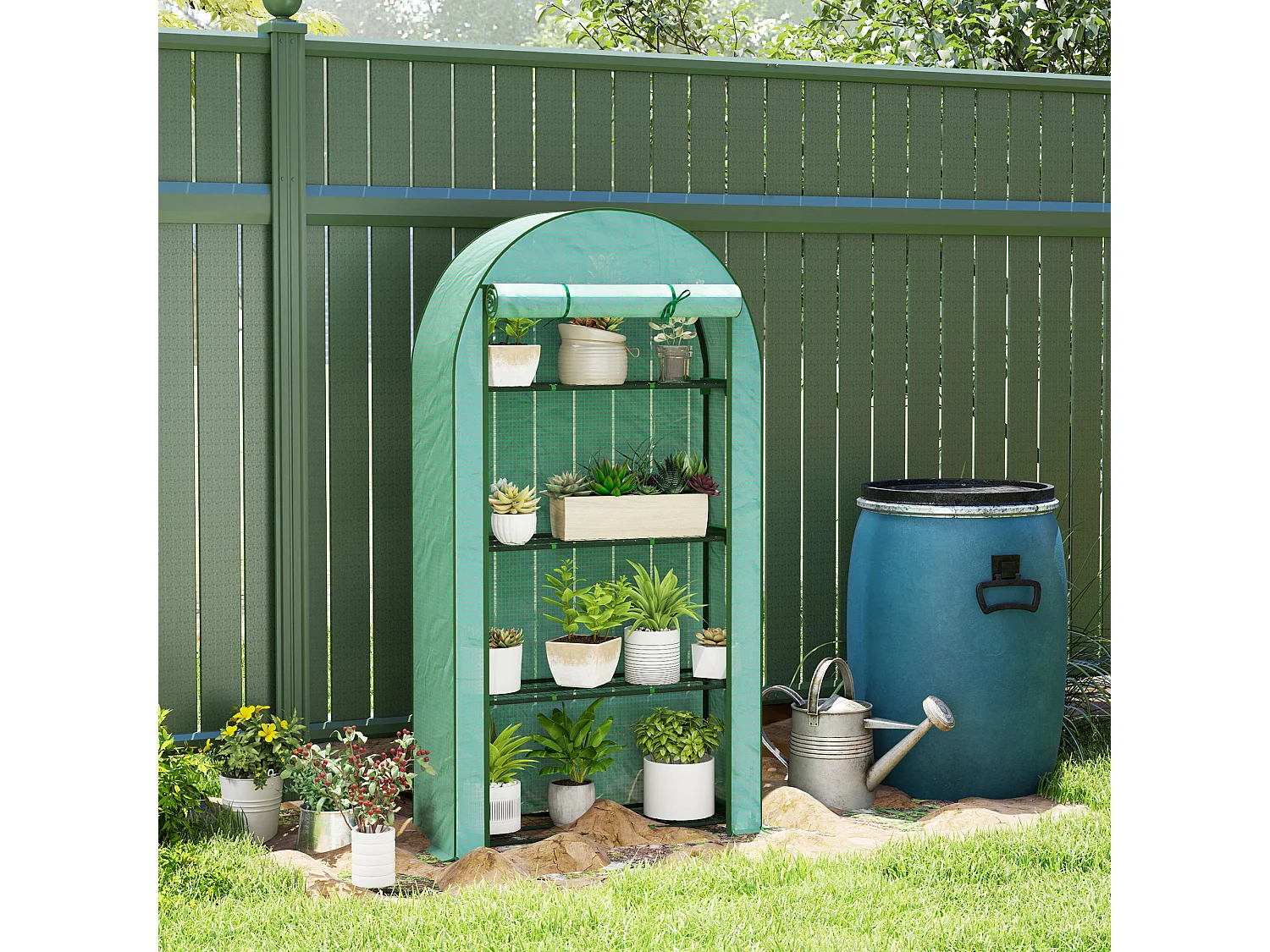 Outsunny 4 Tier Mini Greenhouse with Reinforced PE Cover, Green