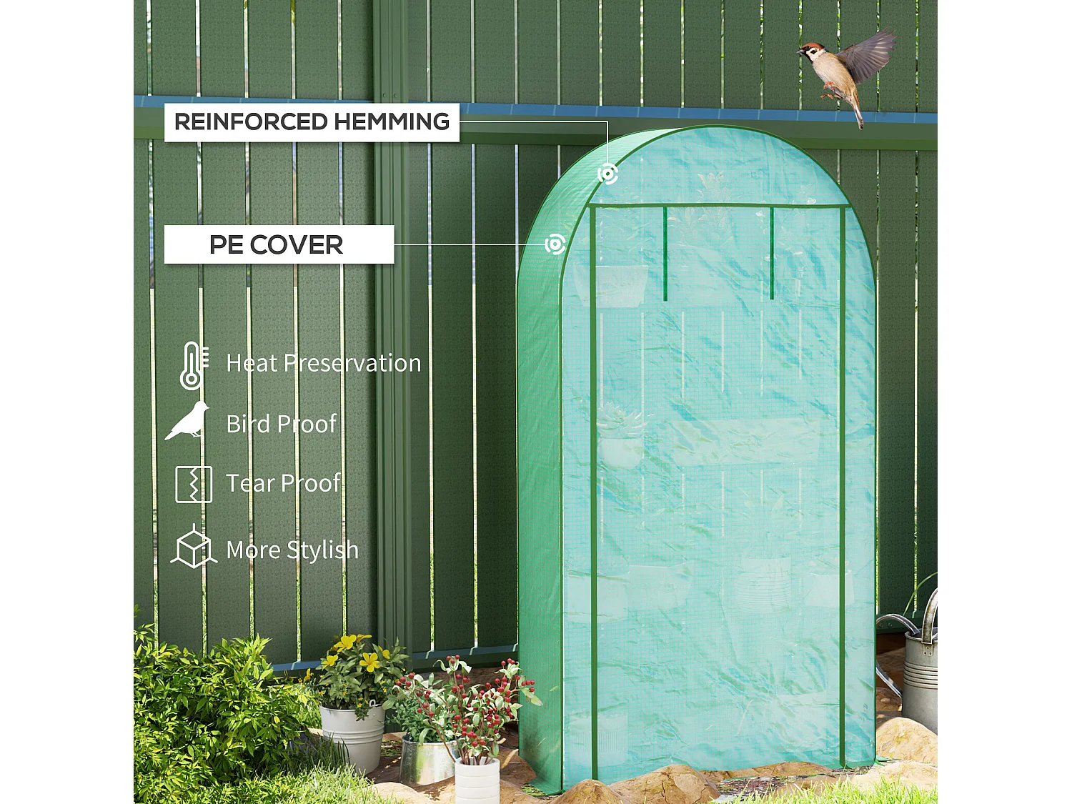 Outsunny 4 Tier Mini Greenhouse with Reinforced PE Cover, Green
