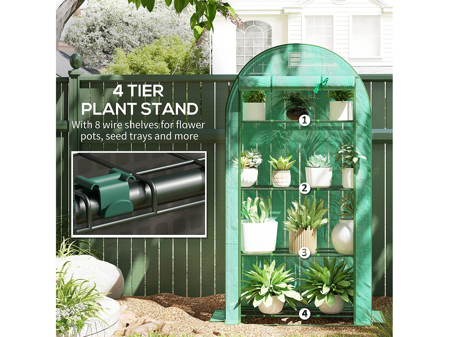 Outsunny 4 Tier Mini Greenhouse with Reinforced PE Cover, Green