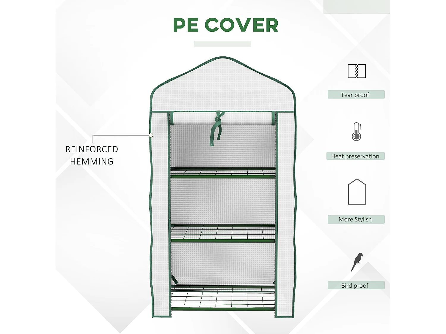 Outsunny Portable Mini Greenhouse with Roll-up Door and Wire Shelves, White