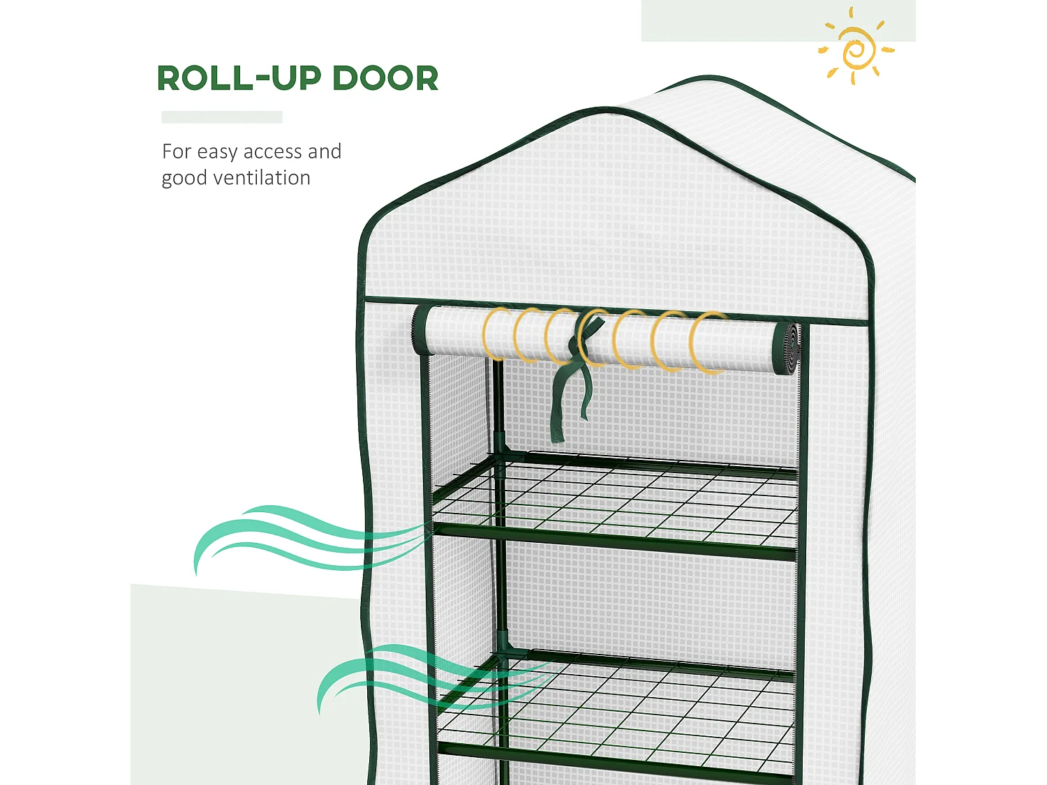 Outsunny Portable Mini Greenhouse with Roll-up Door and Wire Shelves, White