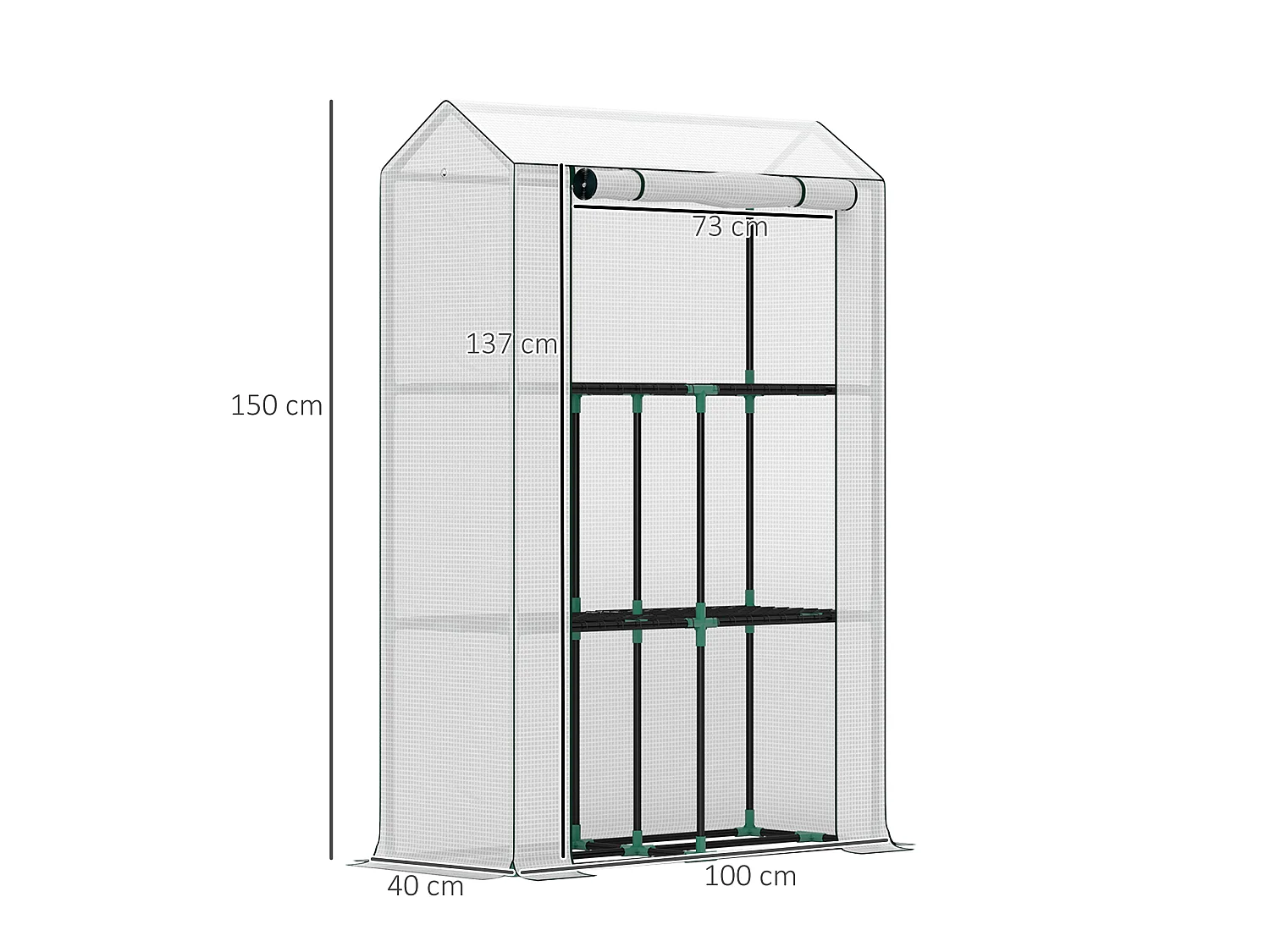 Outsunny 3 Tier Mini Greenhouse with PE Cover, Roll-Up Door, White