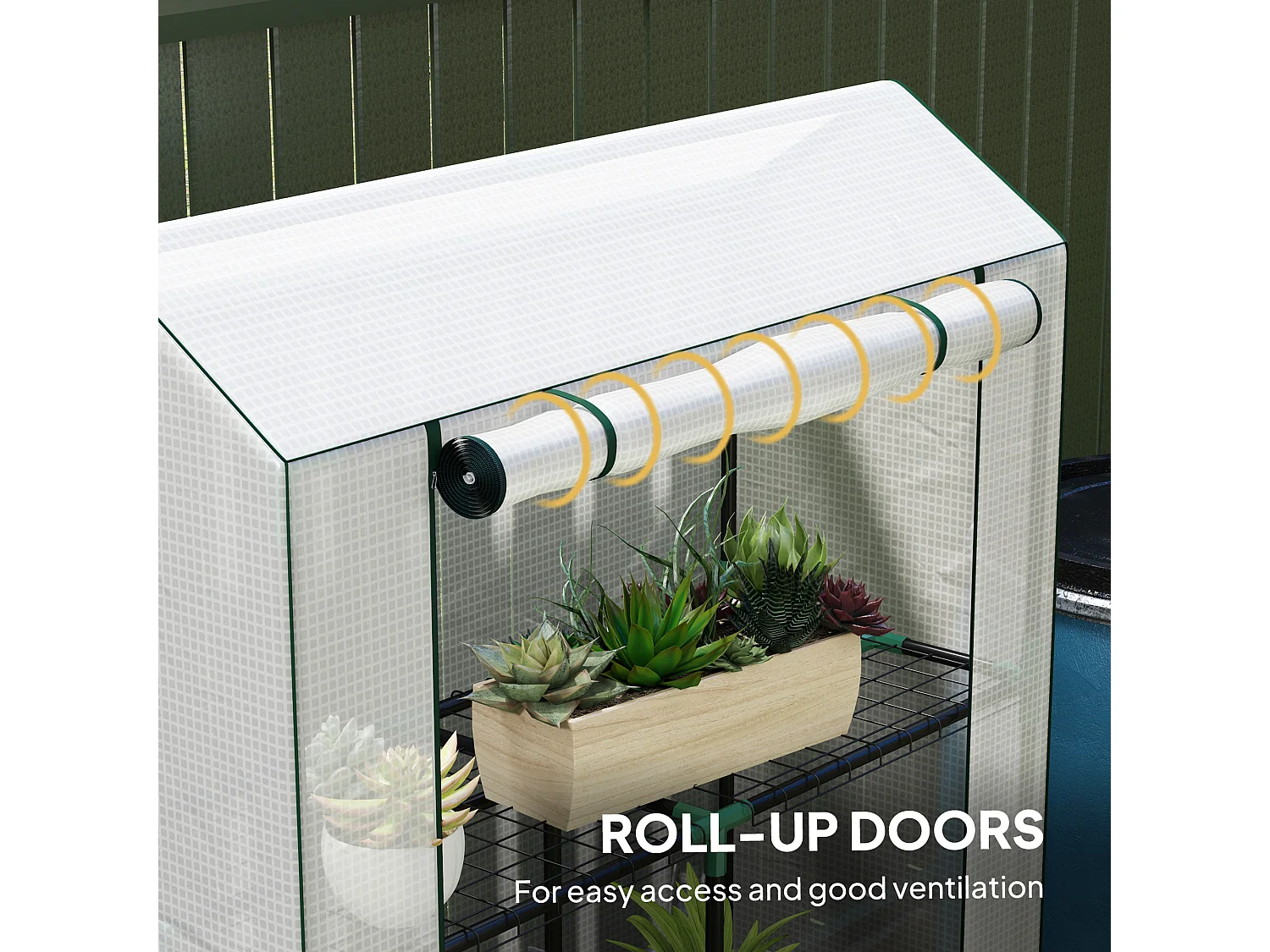 Outsunny 3 Tier Mini Greenhouse with PE Cover, Roll-Up Door, White