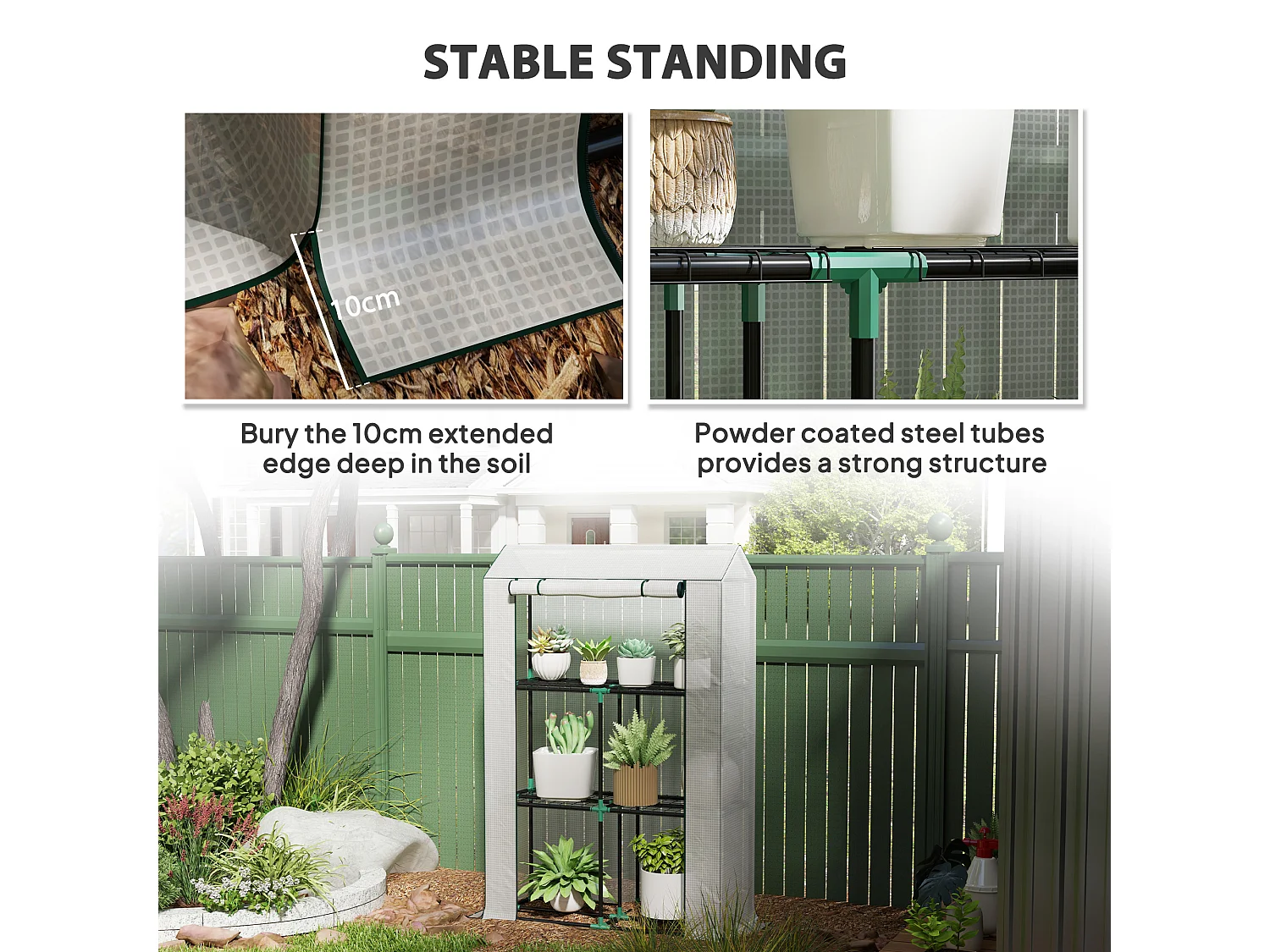 Outsunny 3 Tier Mini Greenhouse with PE Cover, Roll-Up Door, White