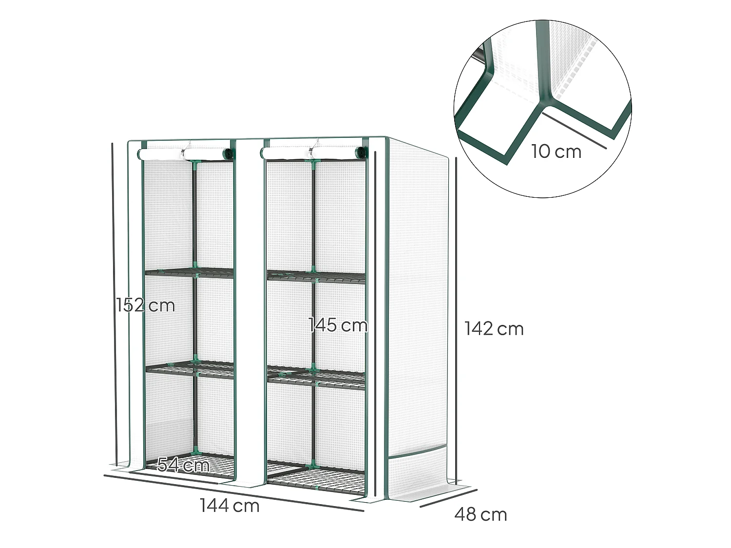 Outsunny 3 Tier Lean-to Mini Greenhouse with Green Hemmed Edging, White