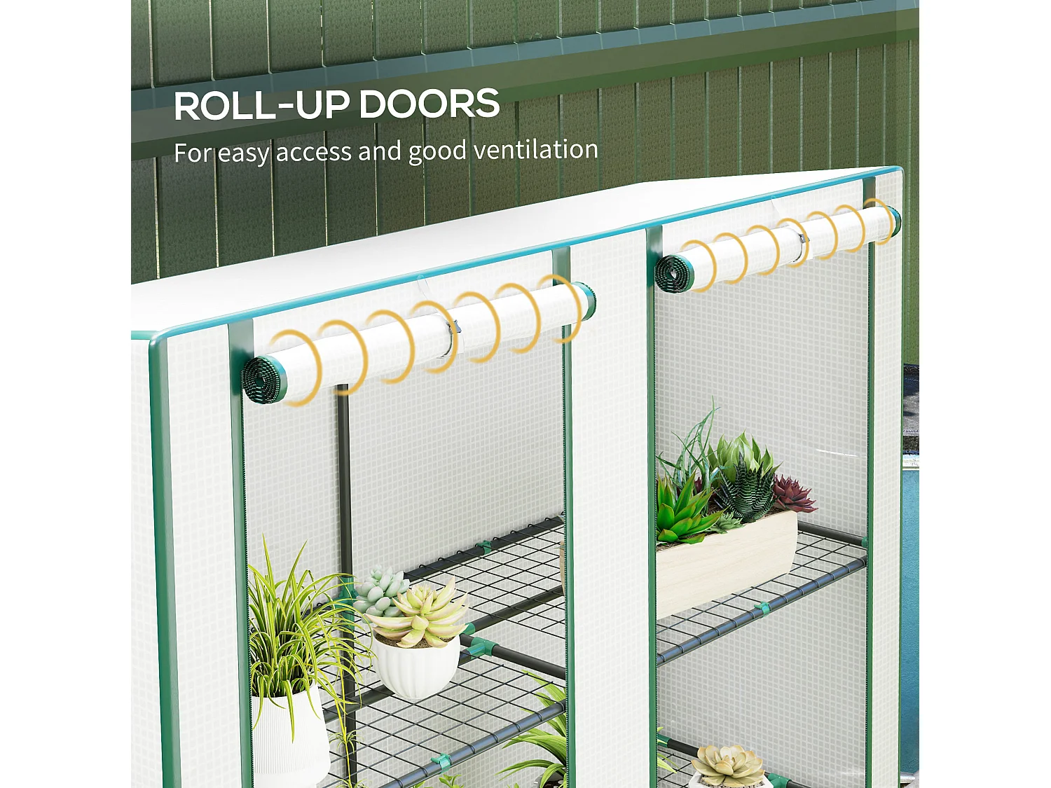Outsunny 3 Tier Lean-to Mini Greenhouse with Green Hemmed Edging, White