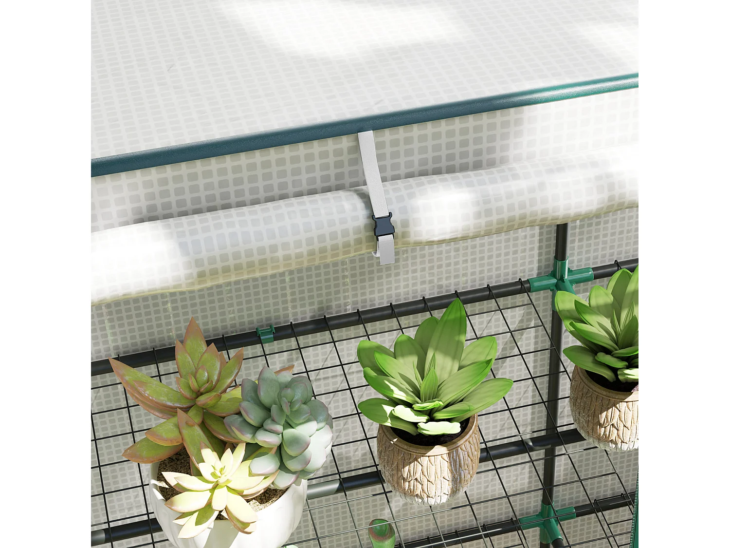 Outsunny 3 Tier Lean-to Mini Greenhouse with Green Hemmed Edging, White