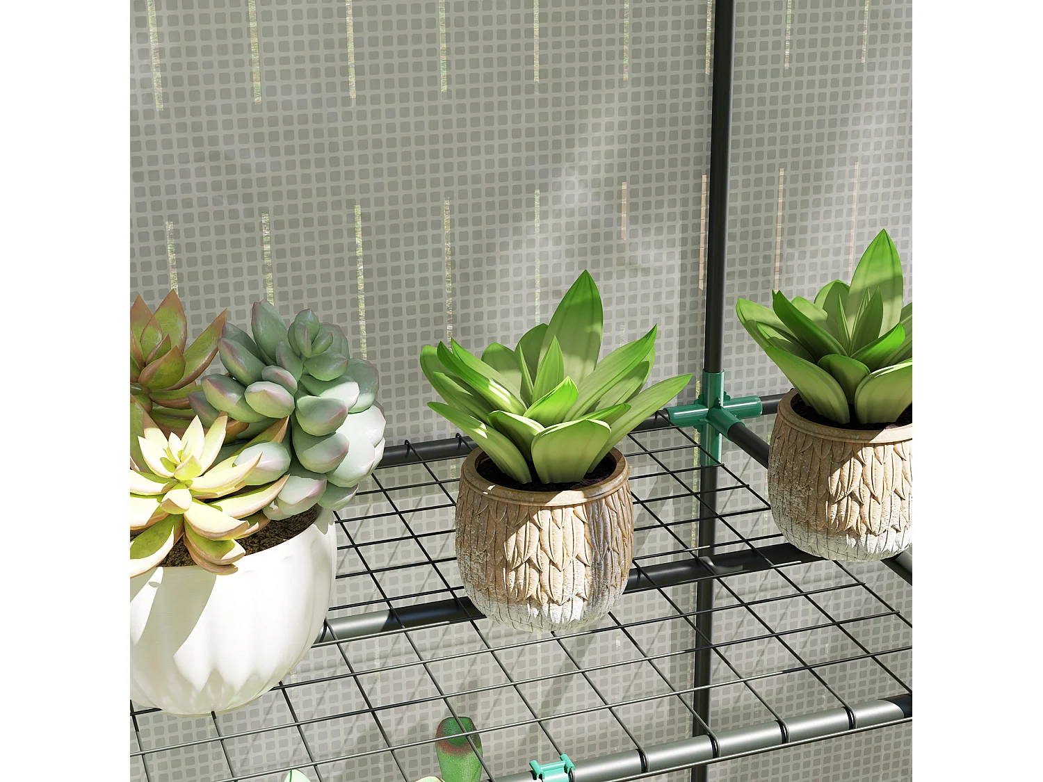 Outsunny 3 Tier Lean-to Mini Greenhouse with Green Hemmed Edging, White