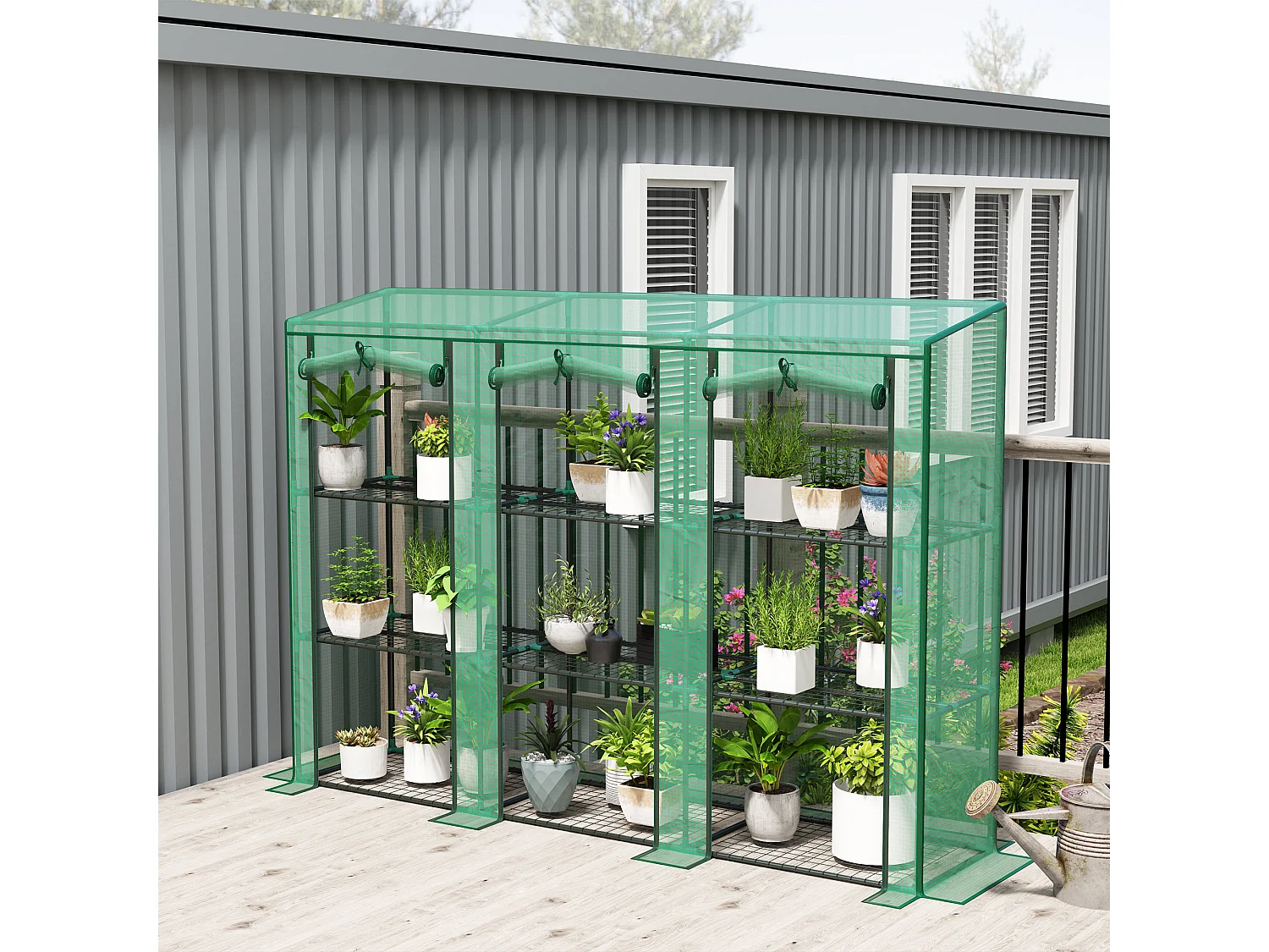 Outsunny 3 Tier Lean-to Mini Greenhouse with PE Cover, Green