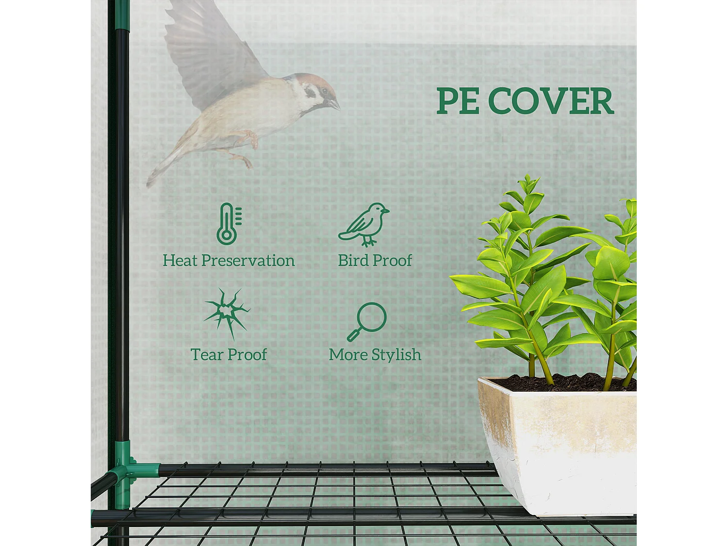 Outsunny 3 Tier Lean-to Mini Greenhouse with PE Cover, Green