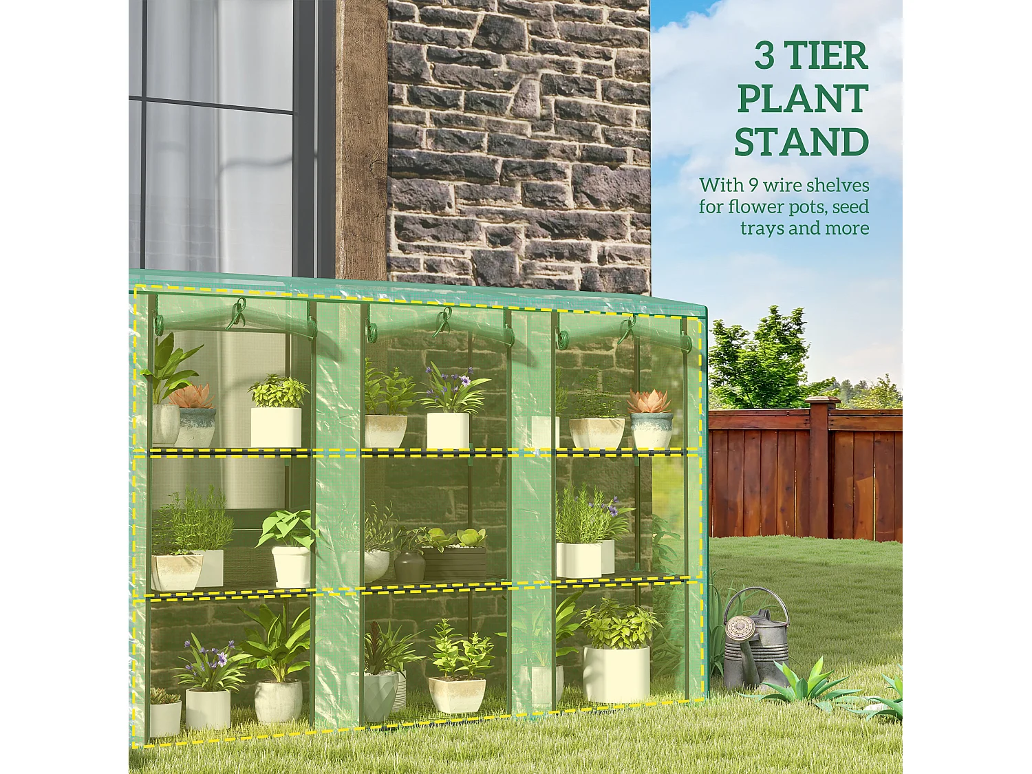 Outsunny 3 Tier Lean-to Mini Greenhouse with PE Cover, Green