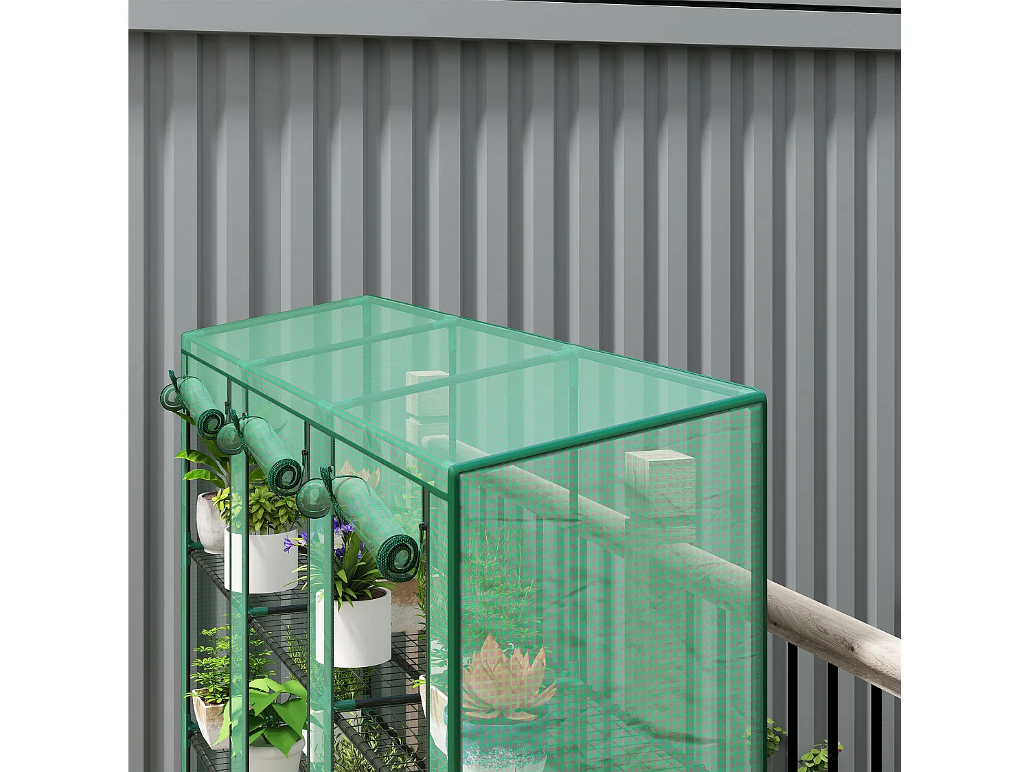 Outsunny 3 Tier Lean-to Mini Greenhouse with PE Cover, Green
