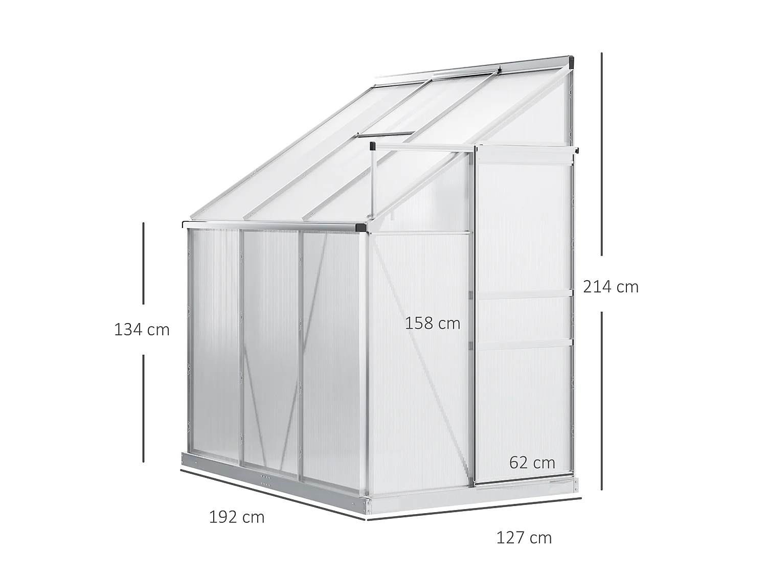 Outsunny 6 x 4ft Lean to Polycarbonate Greenhouse for Outdoor w/ Sliding Door