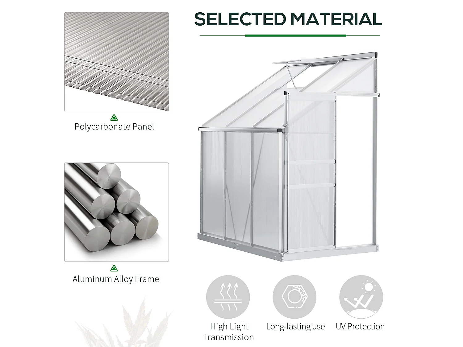 Outsunny 6 x 4ft Lean to Polycarbonate Greenhouse for Outdoor w/ Sliding Door