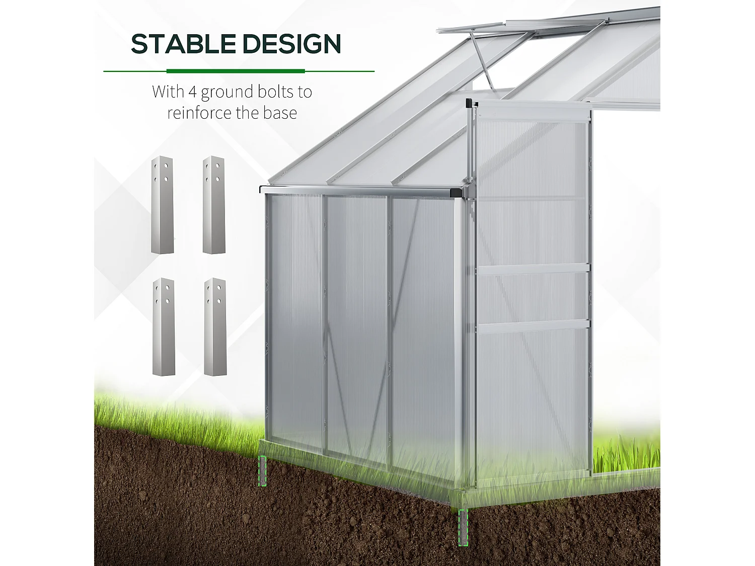 Outsunny 6 x 4ft Lean to Polycarbonate Greenhouse for Outdoor w/ Sliding Door