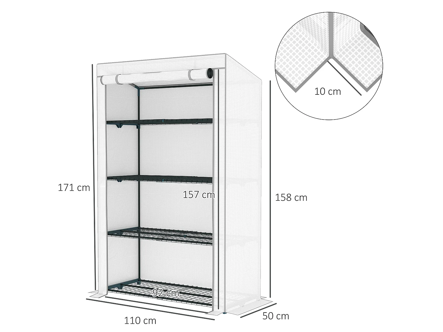 Outsunny 4 Tier Lean-to Mini Greenhouse with Reinforced PE Cover, Grey