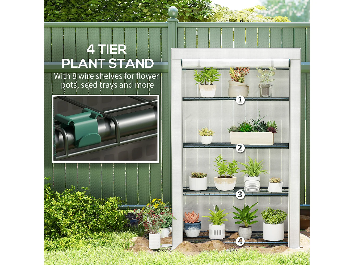 Outsunny 4 Tier Lean-to Mini Greenhouse with Reinforced PE Cover, Grey