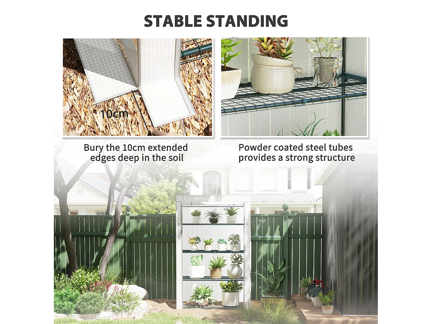 Outsunny 4 Tier Lean-to Mini Greenhouse with Reinforced PE Cover, Grey