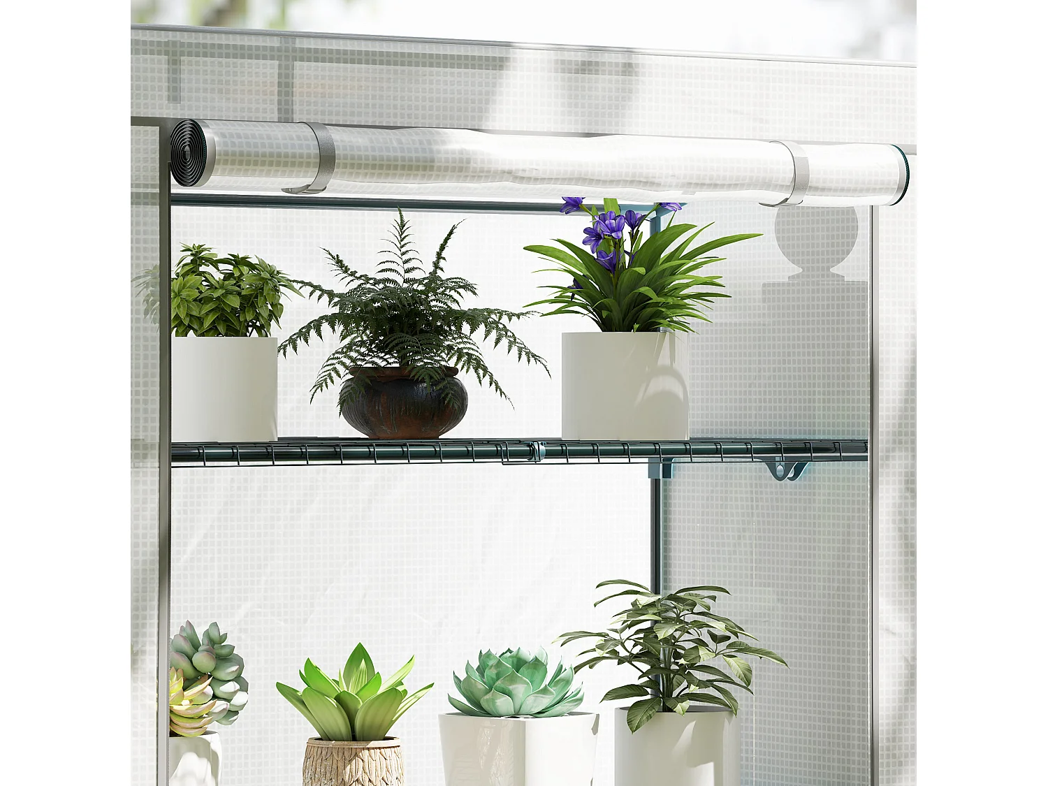 Outsunny 4 Tier Lean-to Mini Greenhouse with Reinforced PE Cover, Grey