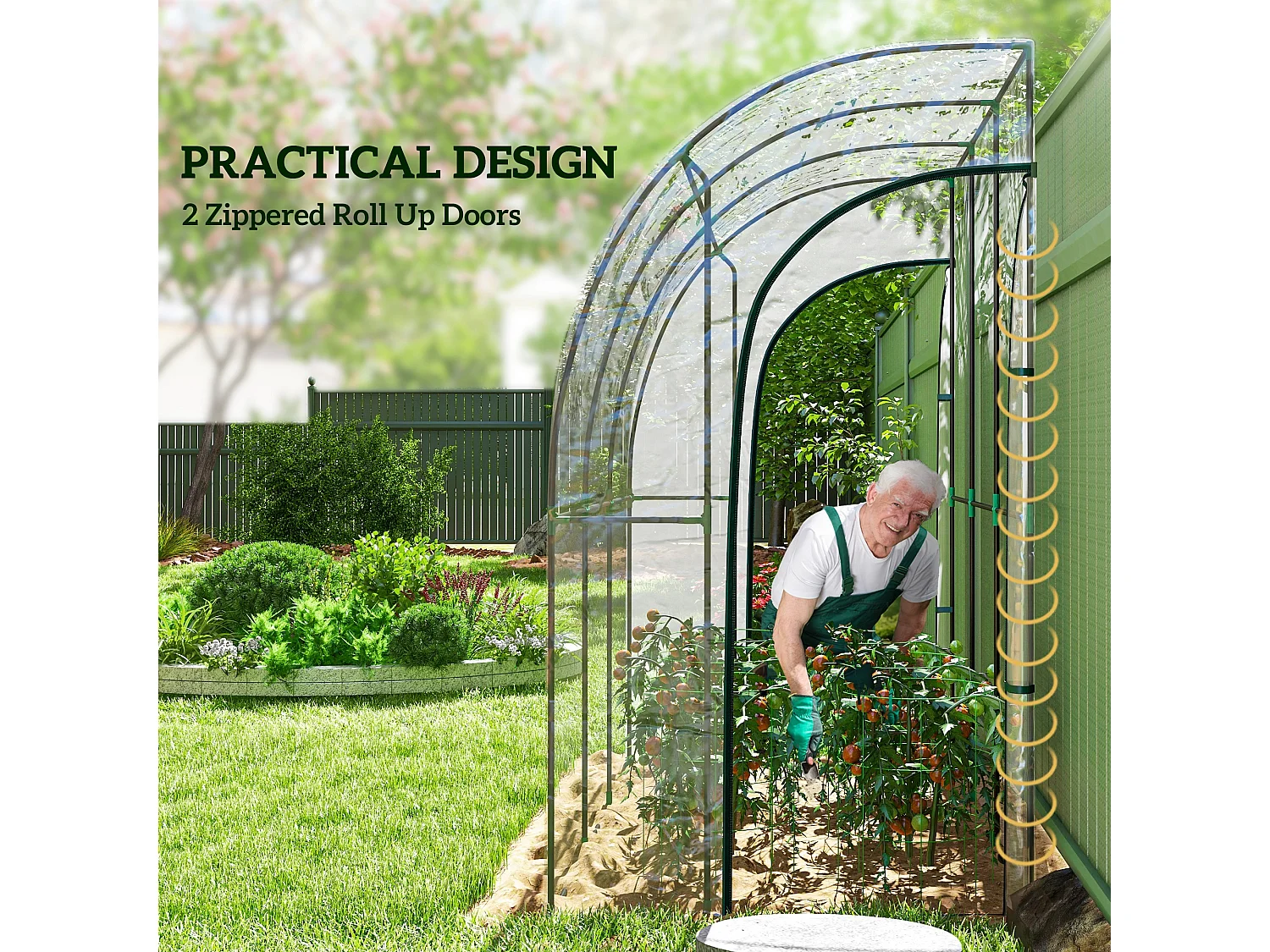 Outsunny 214x118x212cm Walk-In Lean to Wall Tunnel Plastic Greenhouse with Doors