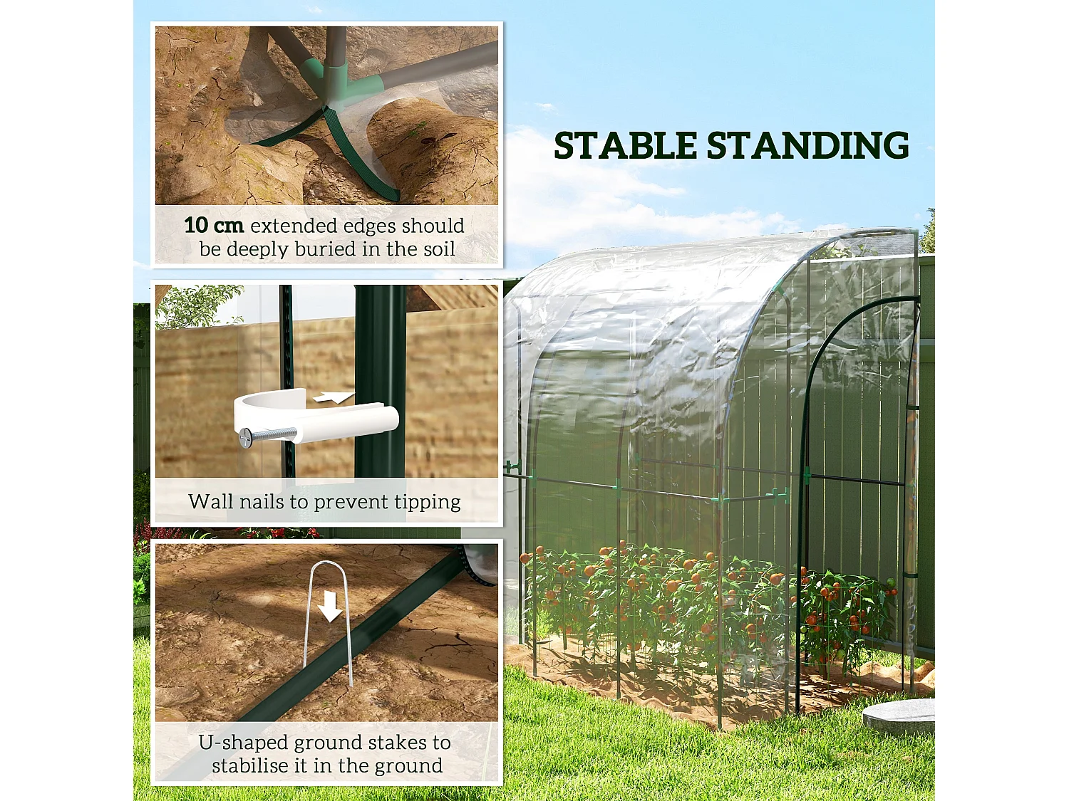 Outsunny 214x118x212cm Walk-In Lean to Wall Tunnel Plastic Greenhouse with Doors