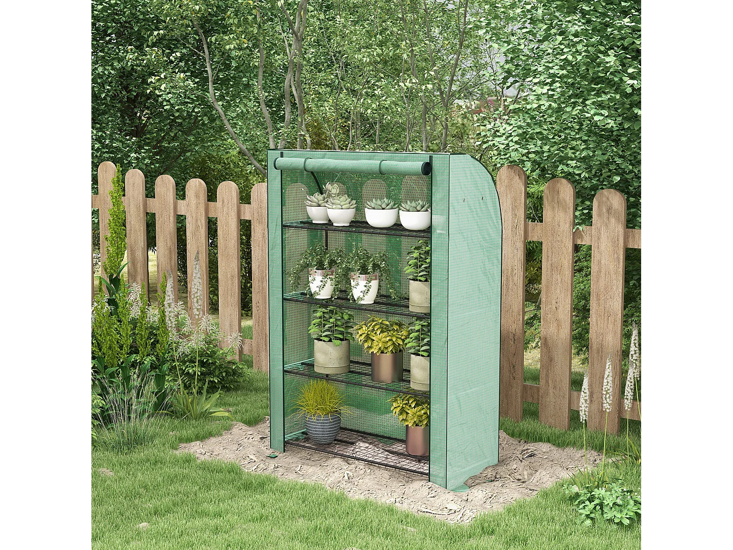 Outsunny Mini Green House with 4 Tier Shelves, 170H x 120W x 50Dcm, Green