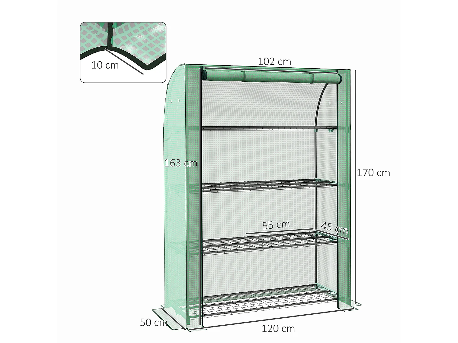 Outsunny Mini Green House with 4 Tier Shelves, 170H x 120W x 50Dcm, Green