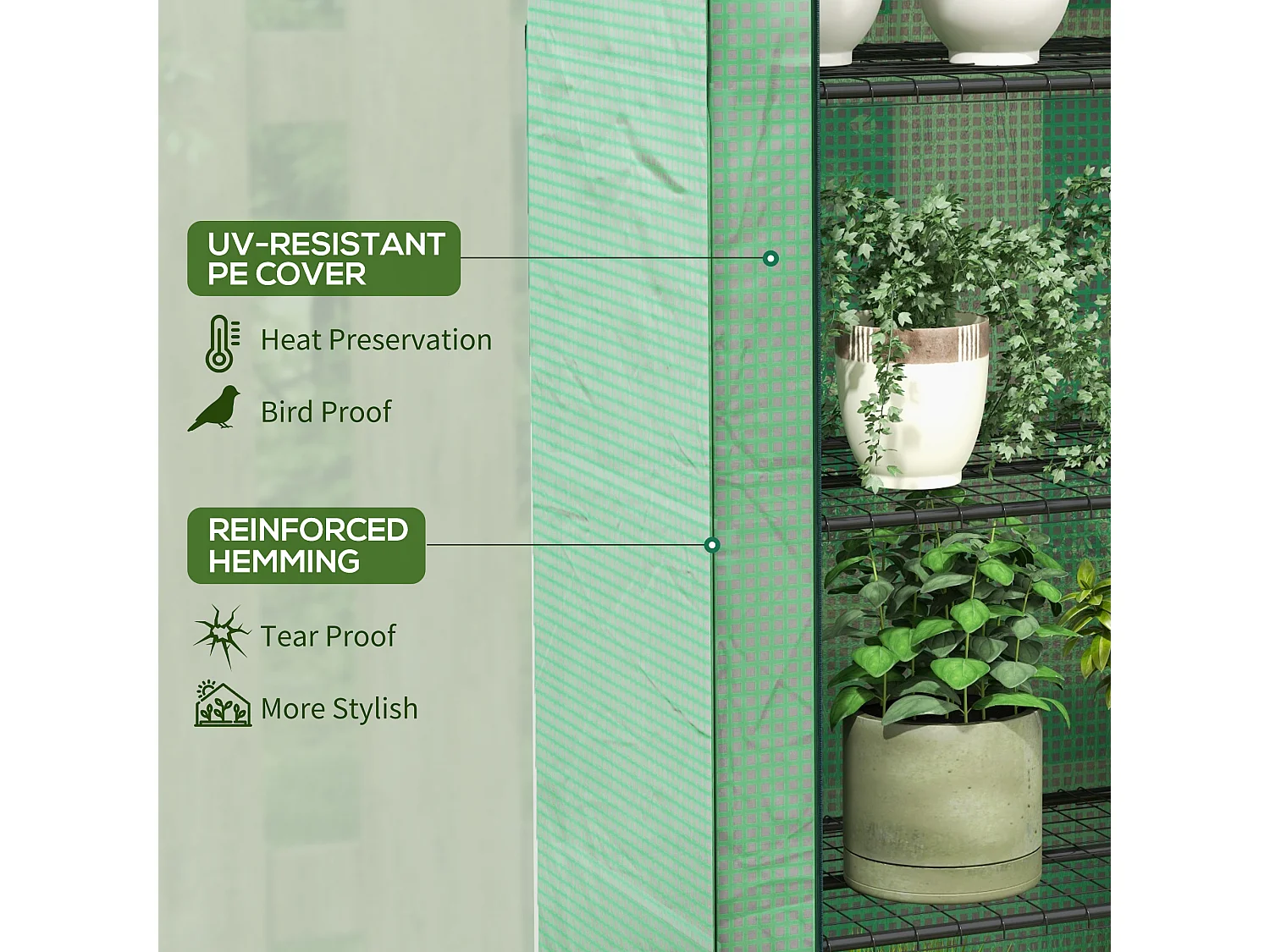 Outsunny Mini Green House with 4 Tier Shelves, 170H x 120W x 50Dcm, Green