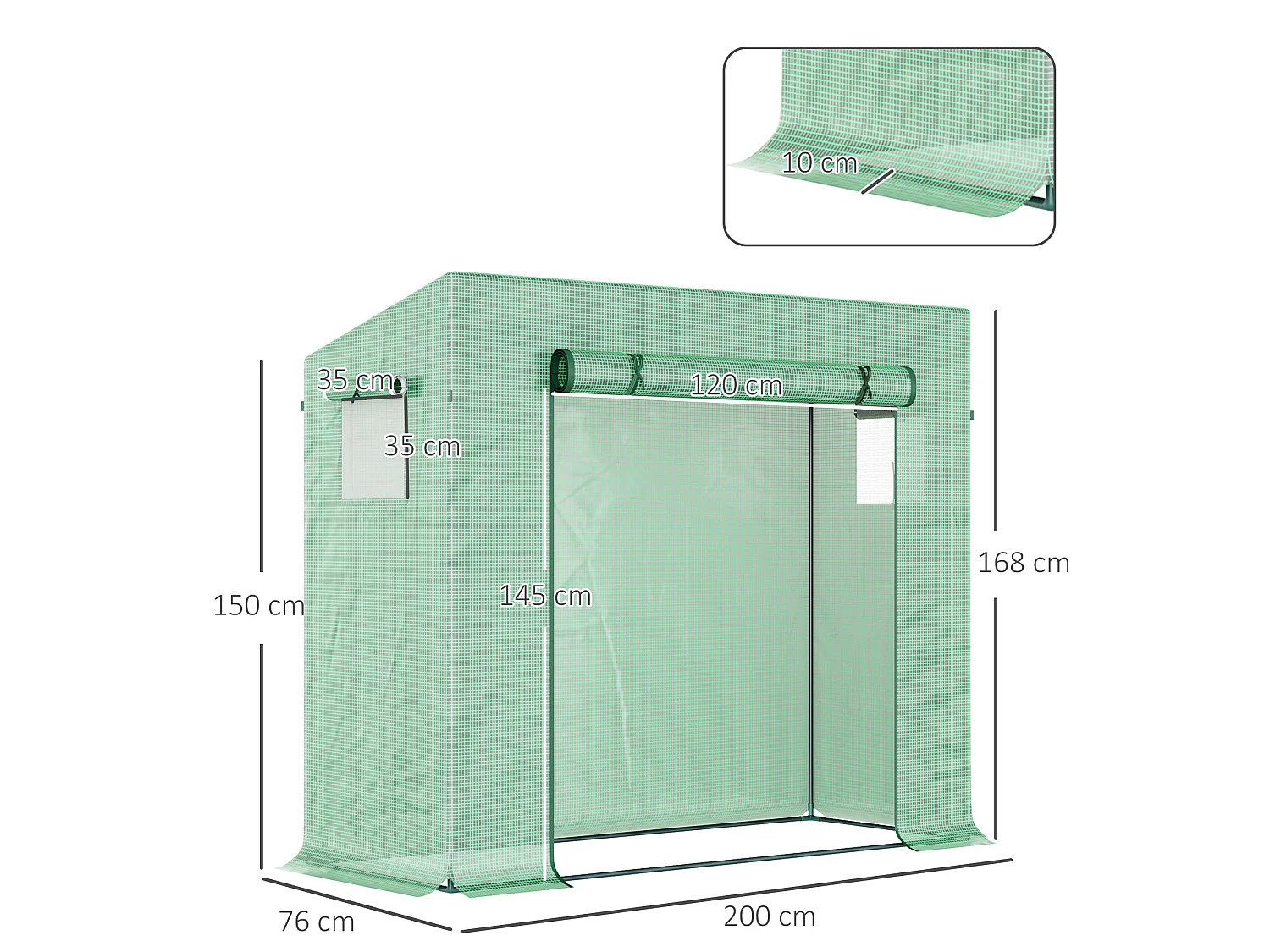 Outsunny 200x76x168cm Walk-in Garden Greenhouse Plant Warm House w/ Roll Up Door