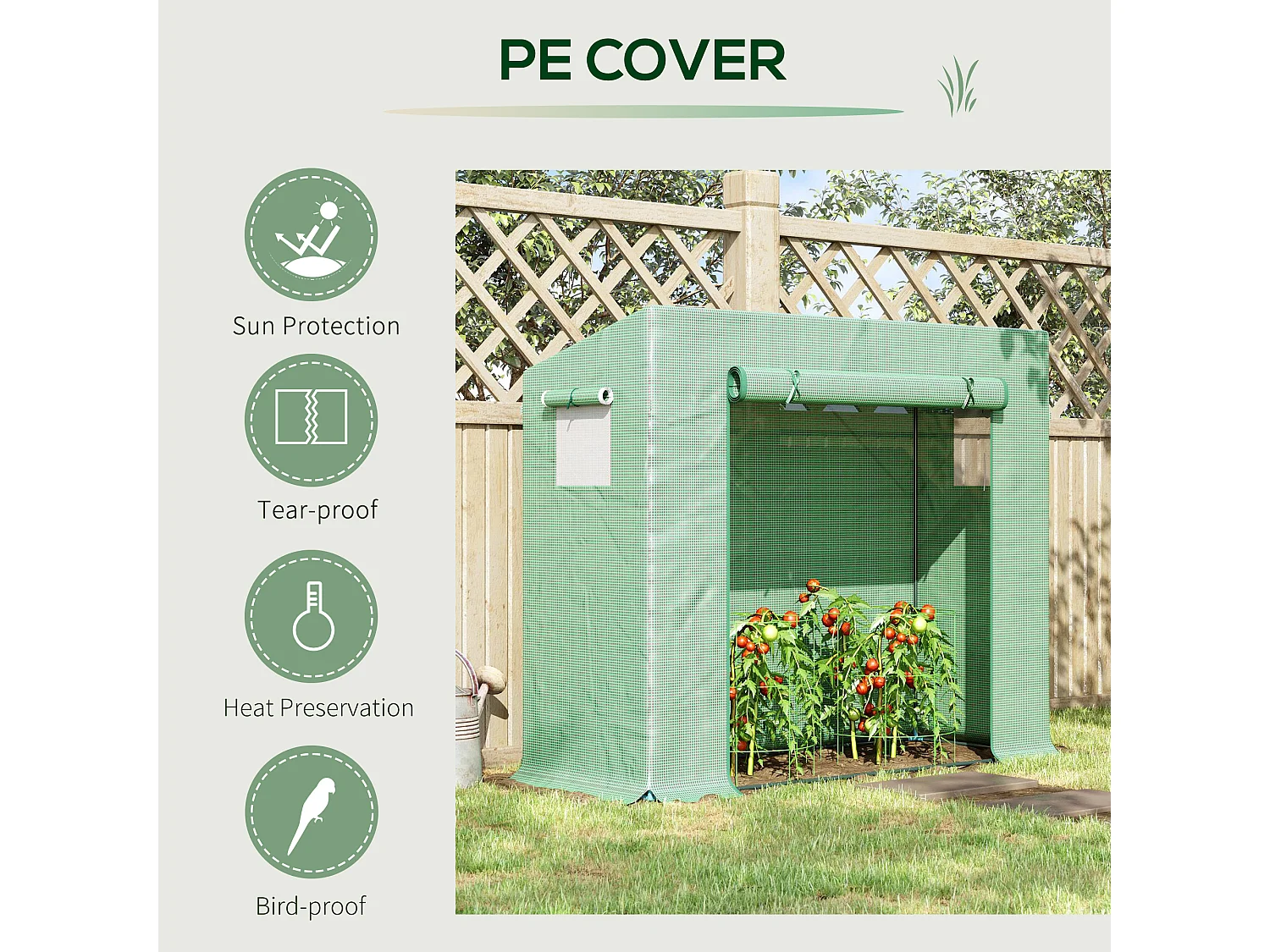 Outsunny 200x76x168cm Walk-in Garden Greenhouse Plant Warm House w/ Roll Up Door
