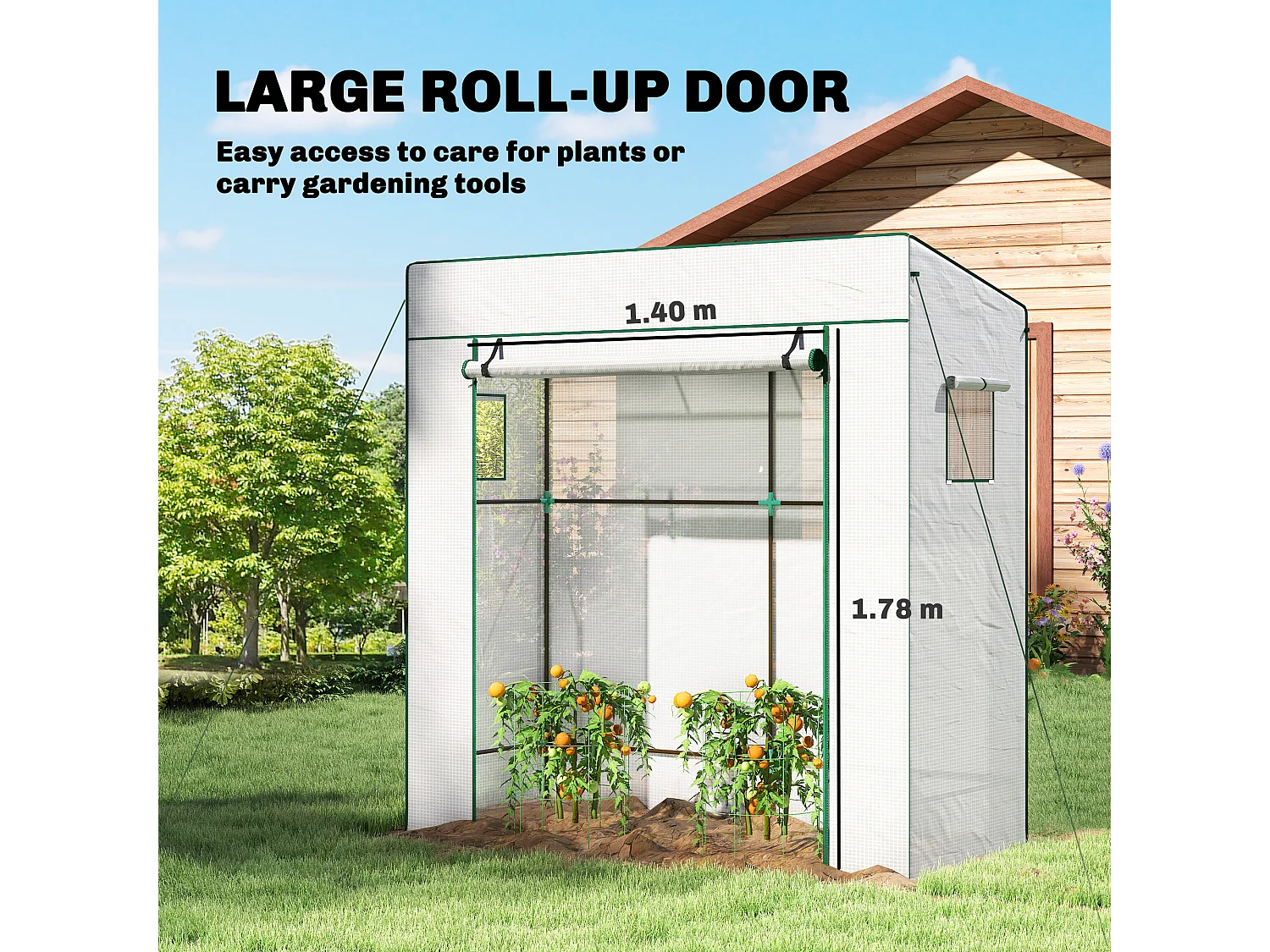 Outsunny Walk-in Garden Green House with Large Roll-up Door and 2 Mesh Windows, White