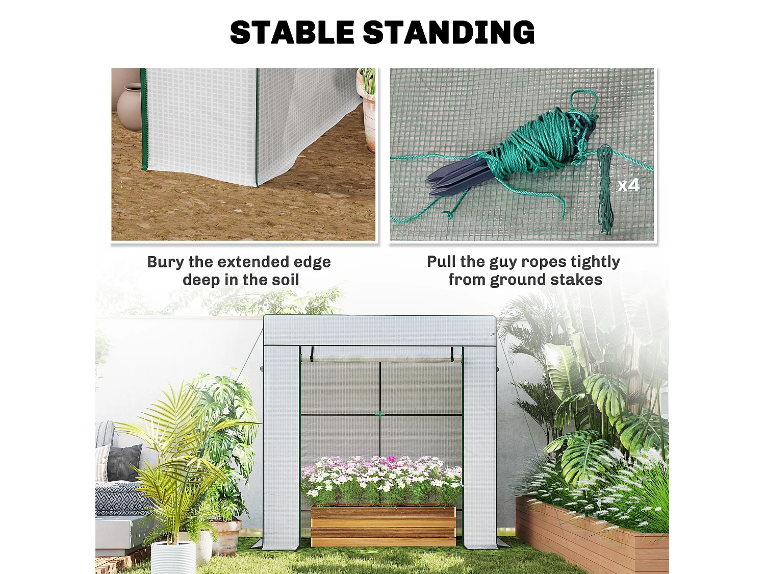 Outsunny Walk-in Garden Green House with Large Roll-up Door and 2 Mesh Windows, White