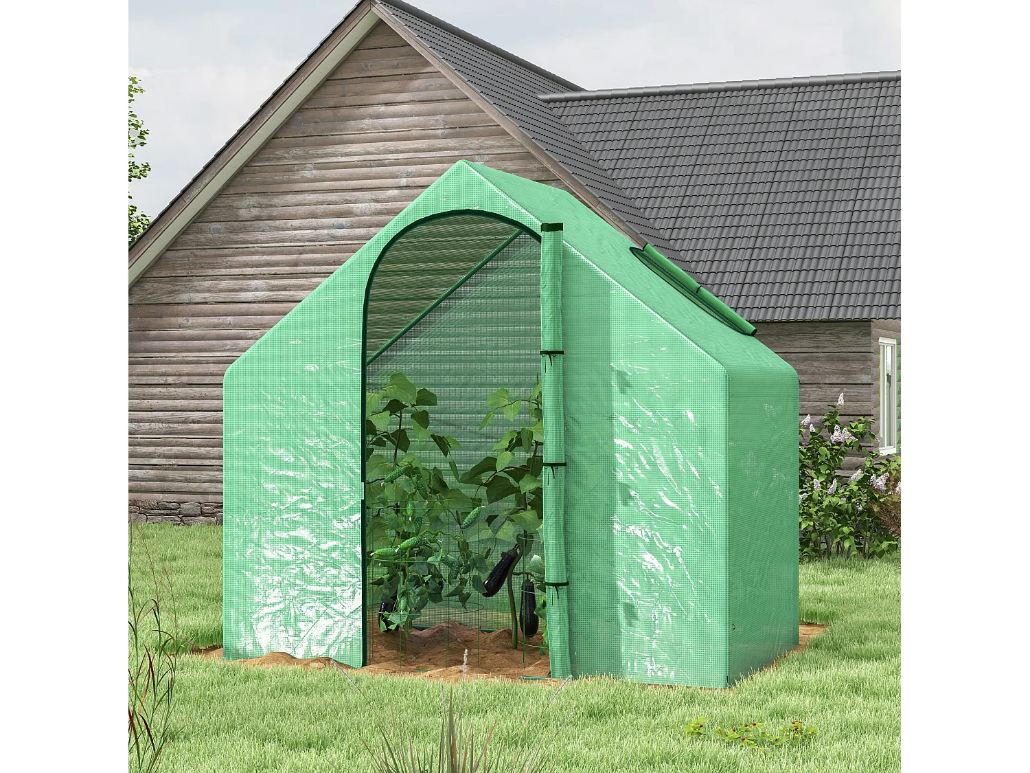 Outsunny Walk-In Portable Greenhouse Mini Grown House Steel Frame Window Green