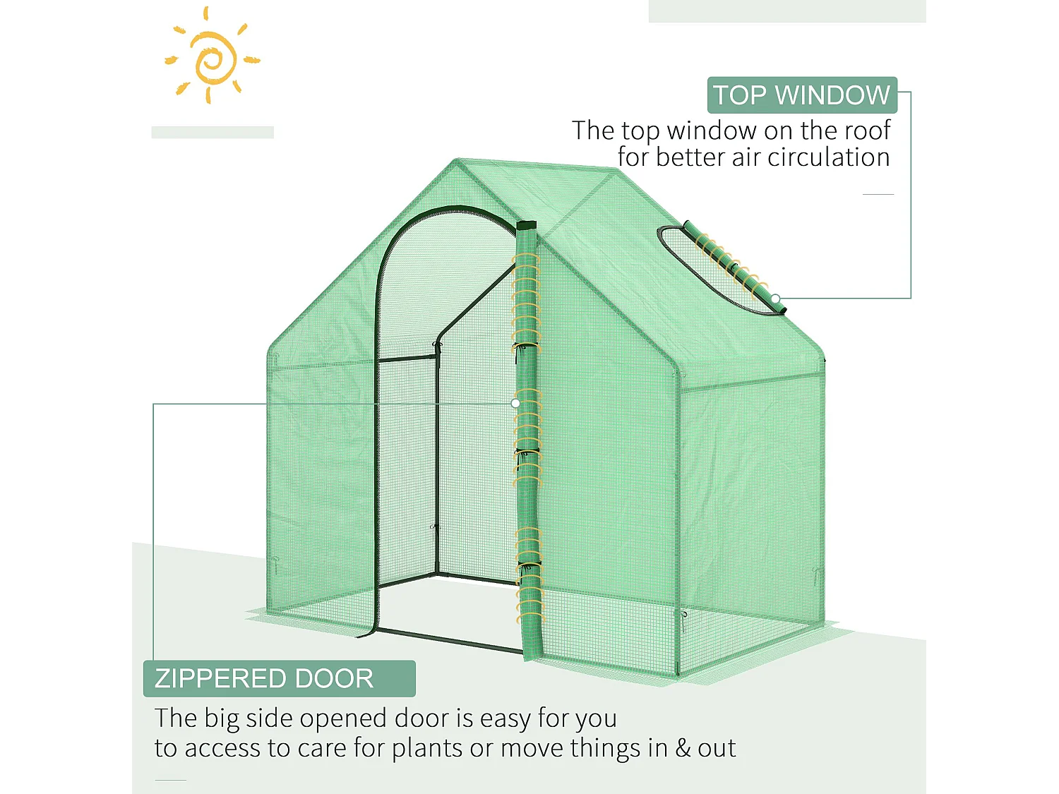 Outsunny Walk-In Portable Greenhouse Mini Grown House Steel Frame Window Green