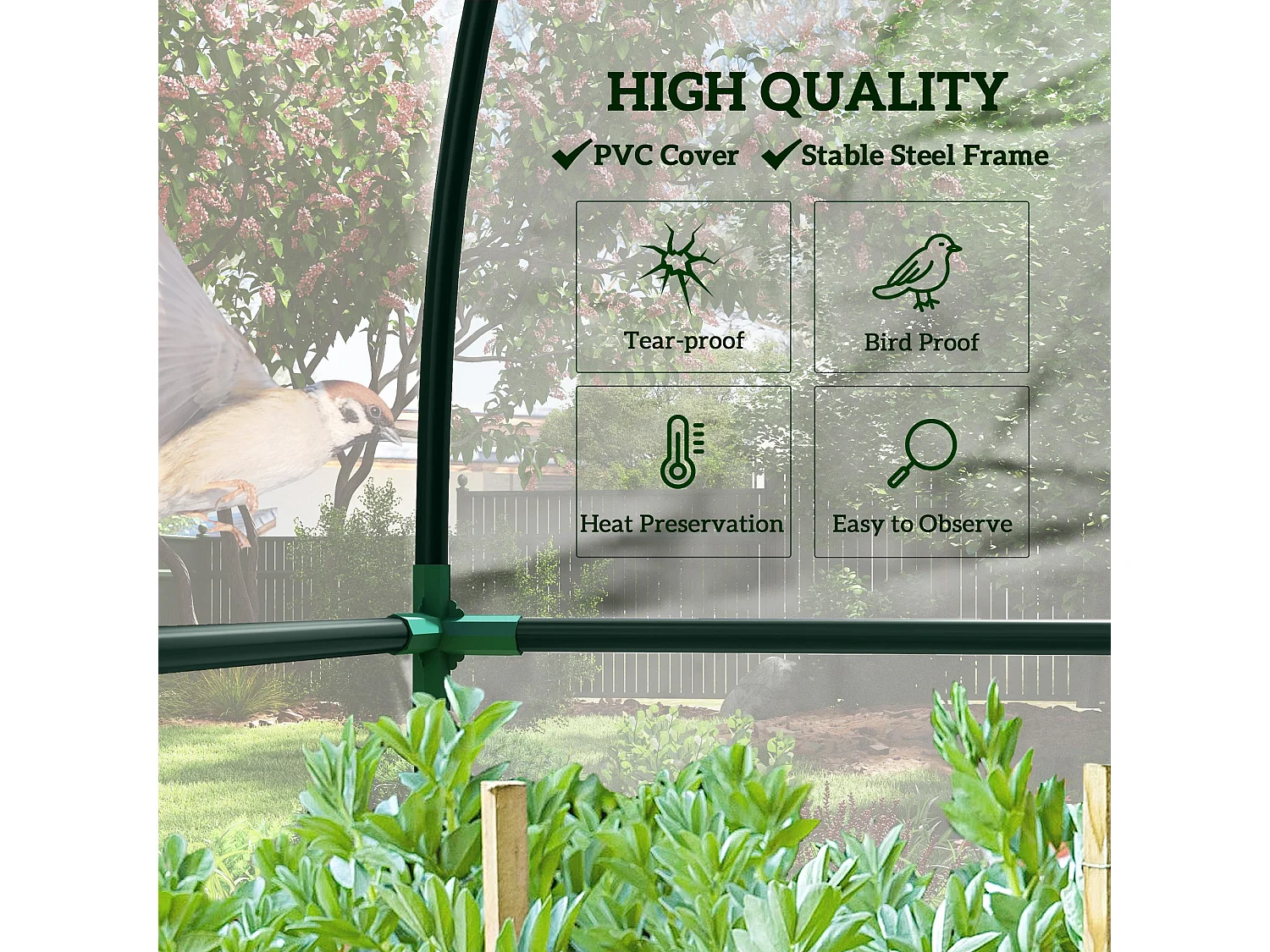 Outsunny 143x118x212cm Walk-In Lean to Wall Tunnel Plastic Greenhouse with Doors