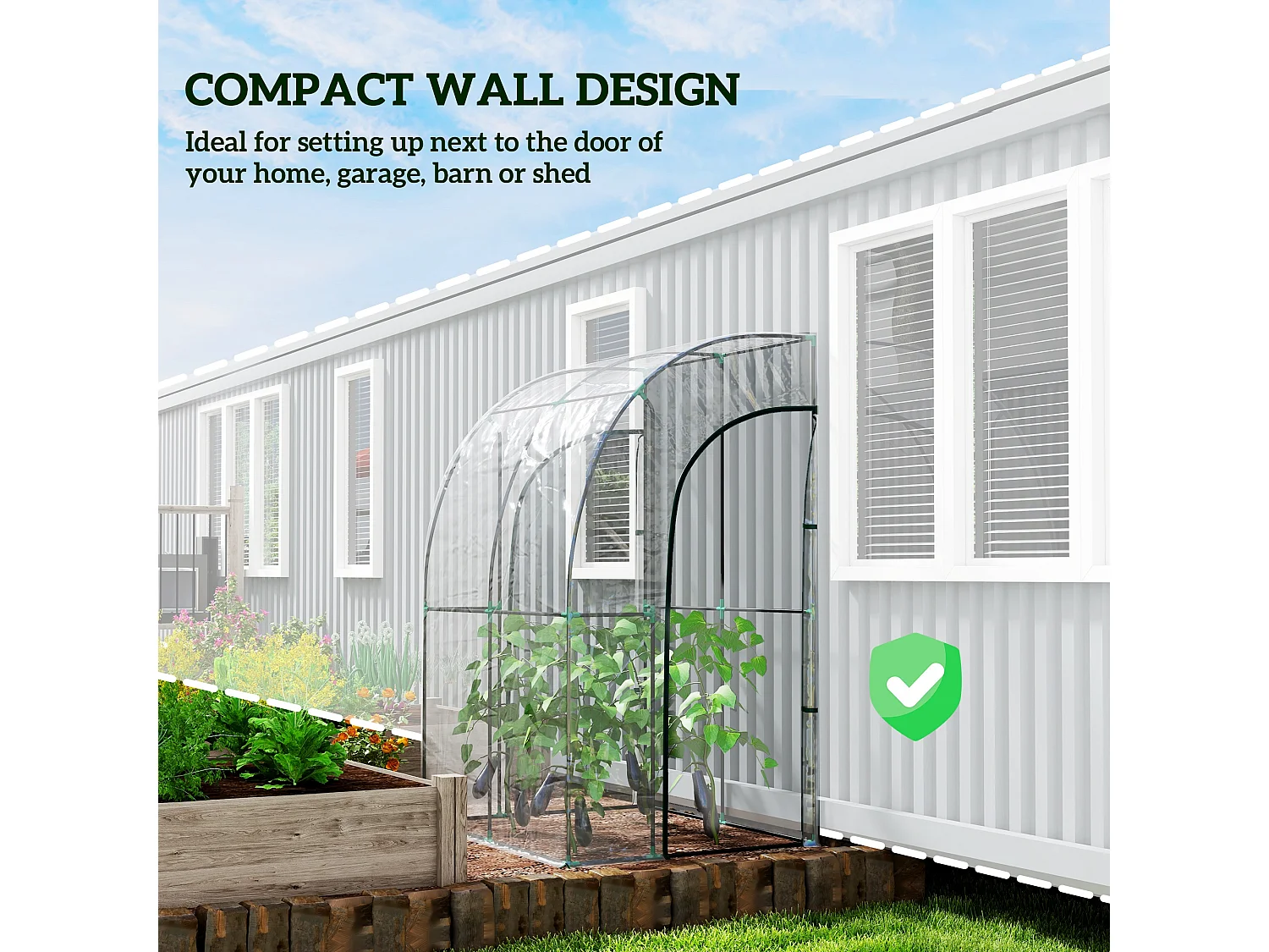 Outsunny 143x118x212cm Walk-In Lean to Wall Tunnel Plastic Greenhouse with Doors