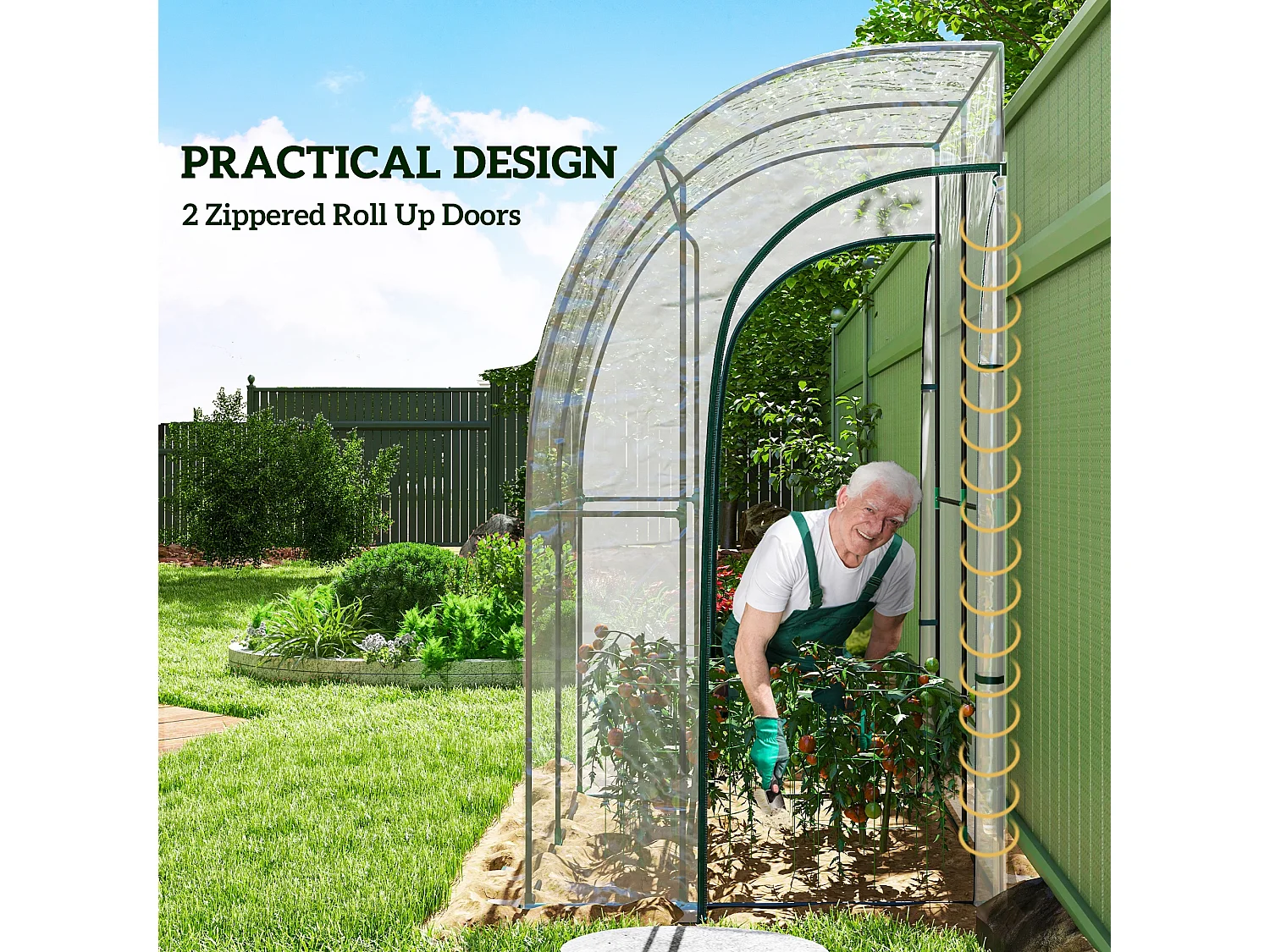 Outsunny 143x118x212cm Walk-In Lean to Wall Tunnel Plastic Greenhouse with Doors