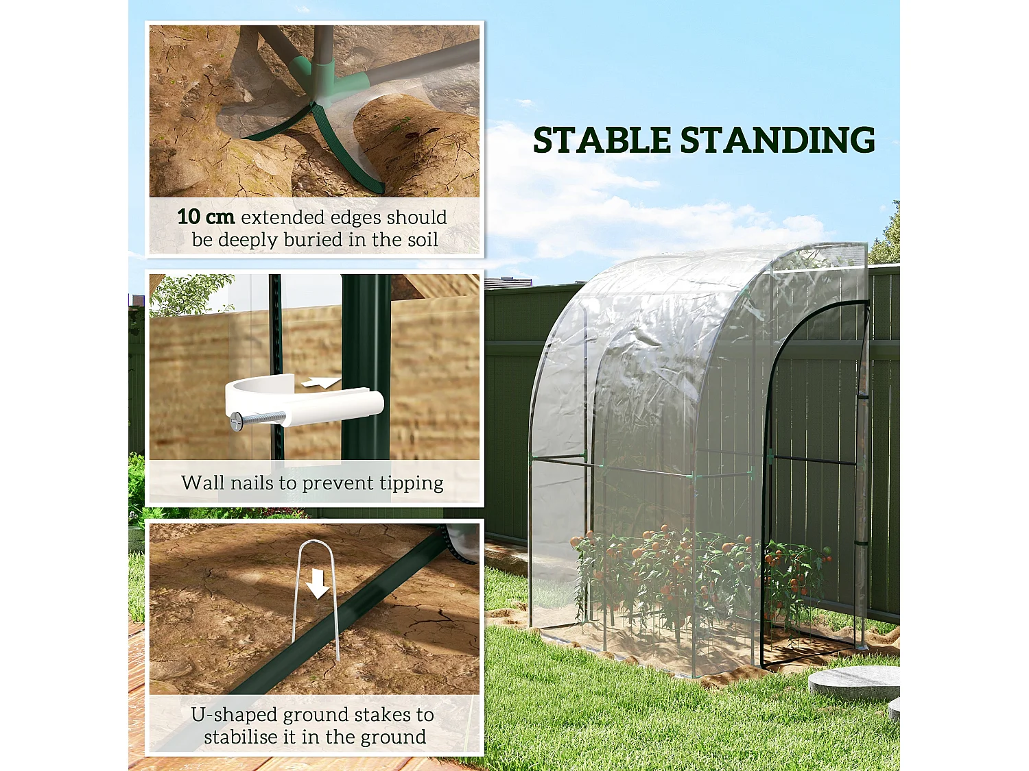 Outsunny 143x118x212cm Walk-In Lean to Wall Tunnel Plastic Greenhouse with Doors