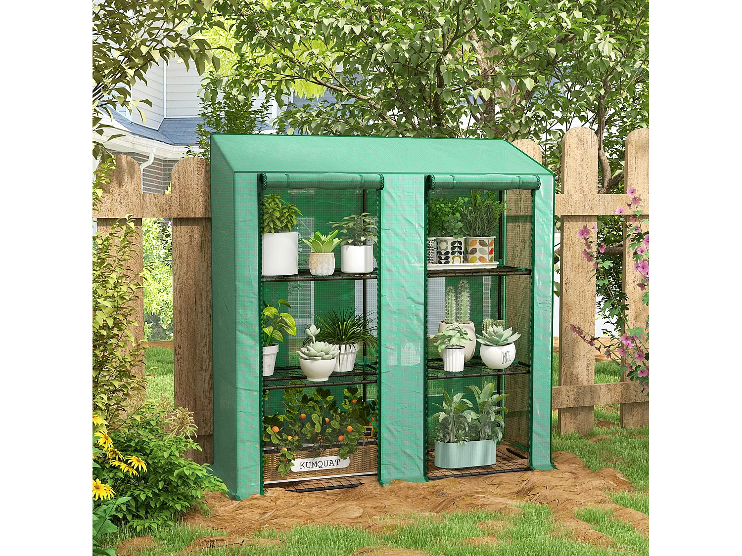 Outsunny Mini Green House with 3 Tier Shelves, 151H x 143W x 46Dcm, Green