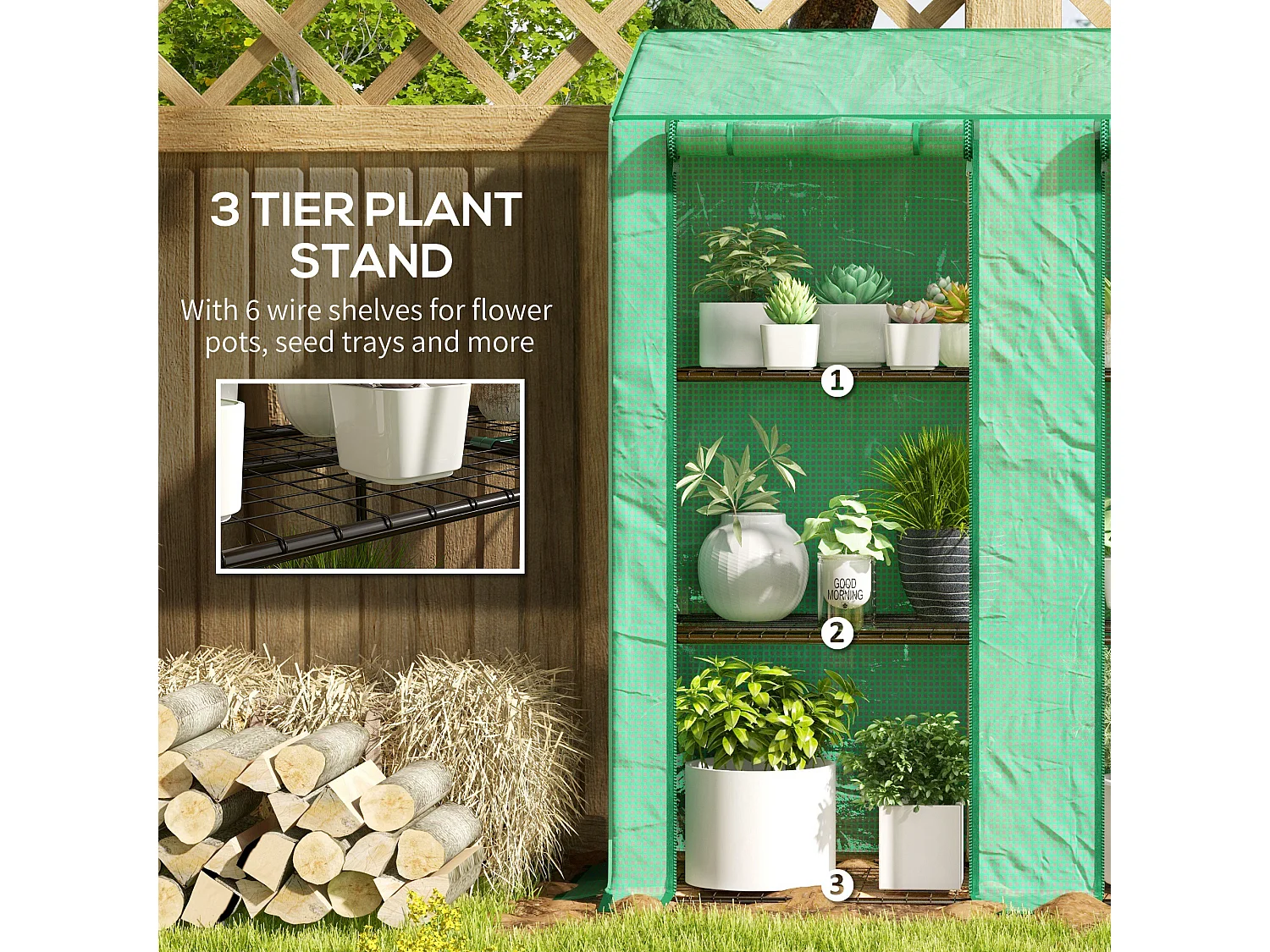 Outsunny Mini Green House with 3 Tier Shelves, 151H x 143W x 46Dcm, Green