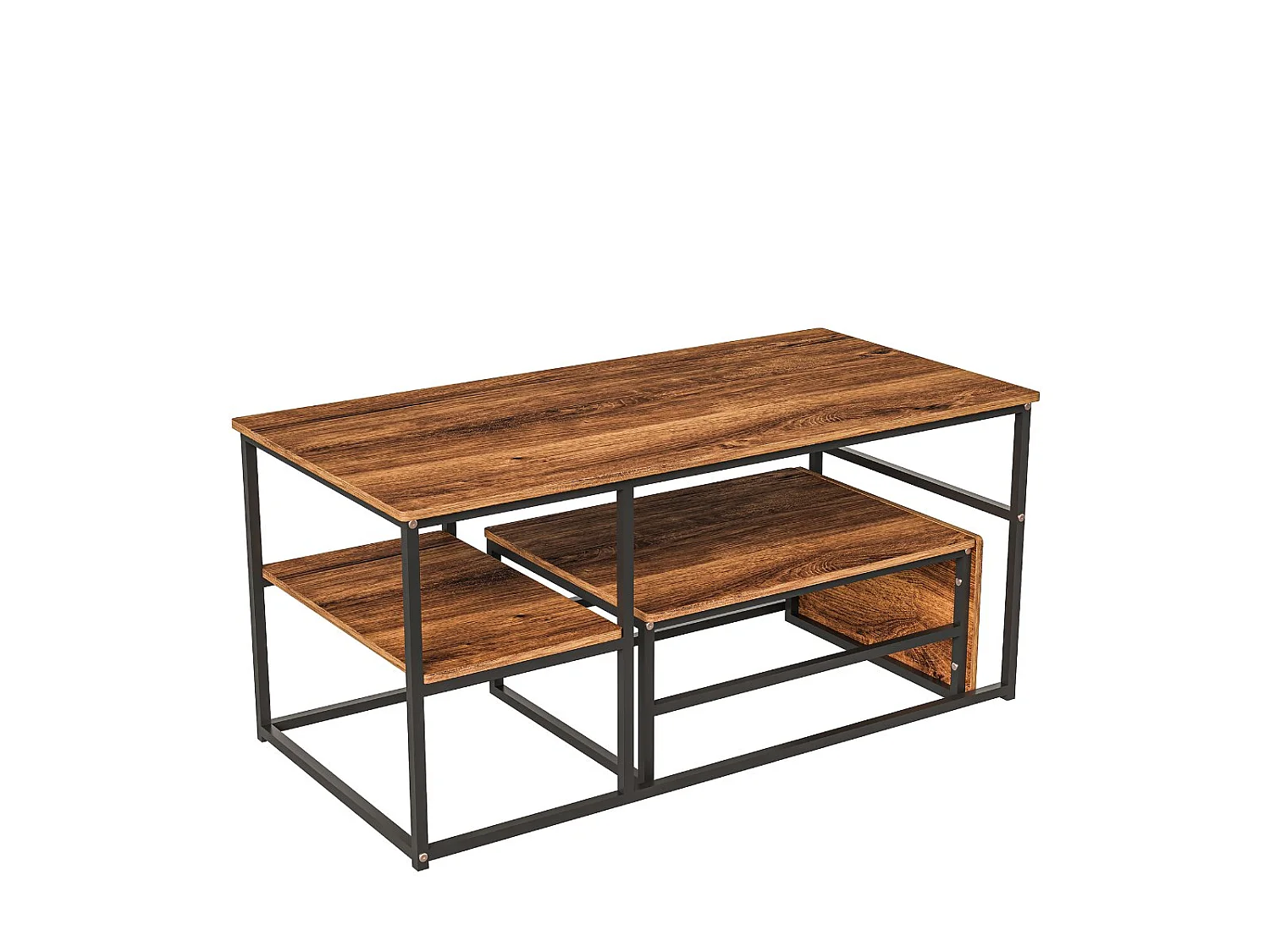 Table basse avec étagères de rangement, meuble salon style industriel bois et métal, table basse moderne noir