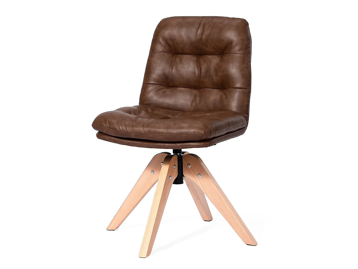 Moderne draaibare eetkamerstoel – Gestoffeerde stoel van PU-kunstleer met houten poten, 360° draaibare fauteuil, comfortabele stoel voor keuken en woonkamer