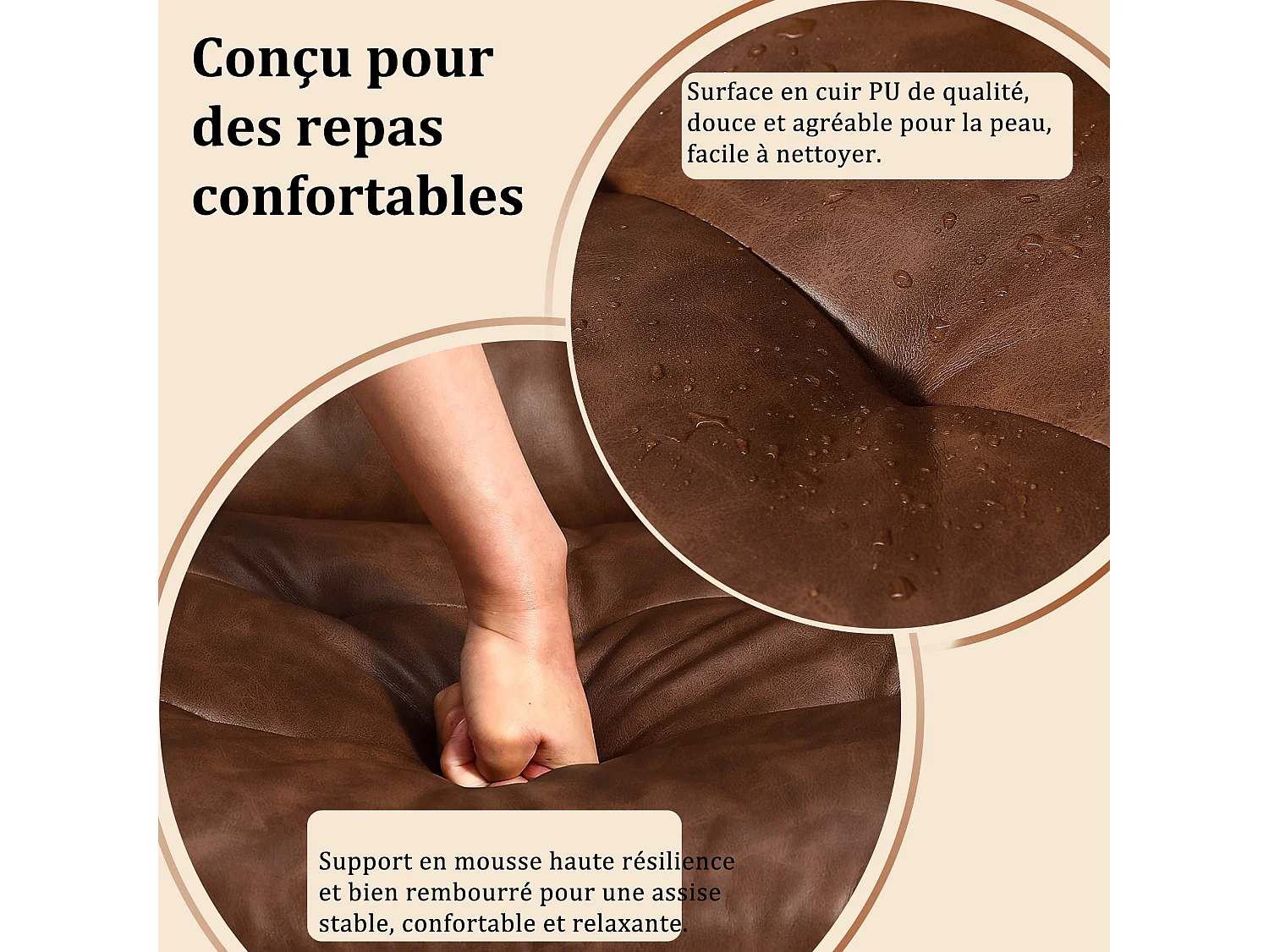 Moderne draaibare eetkamerstoel – Gestoffeerde stoel van PU-kunstleer met houten poten, 360° draaibare fauteuil, comfortabele stoel voor keuken en woonkamer